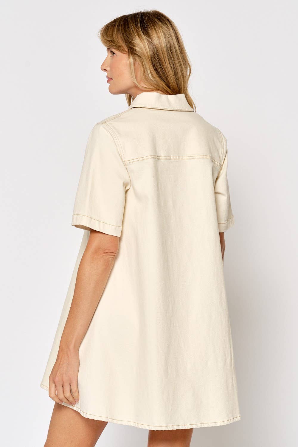 LILY SHORT SLEEVE BUTTON DOWN DENIM DRESS Lalavon
