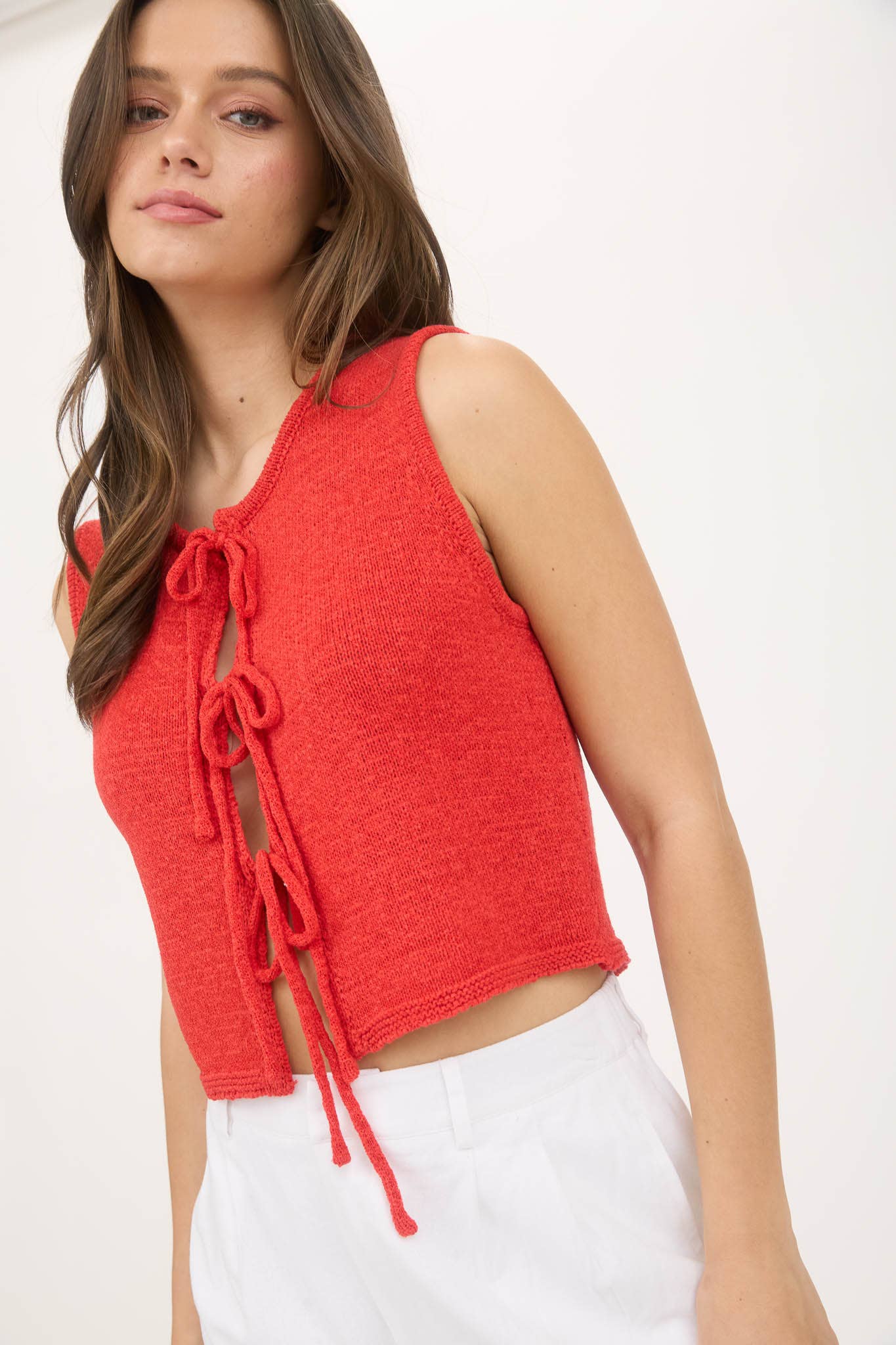 FRONT TIE SLEEVELESS KNIT SWEATER VEST
