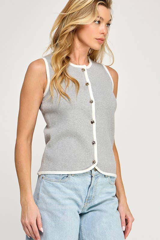 Karina Button Down Soft Sweater Vest