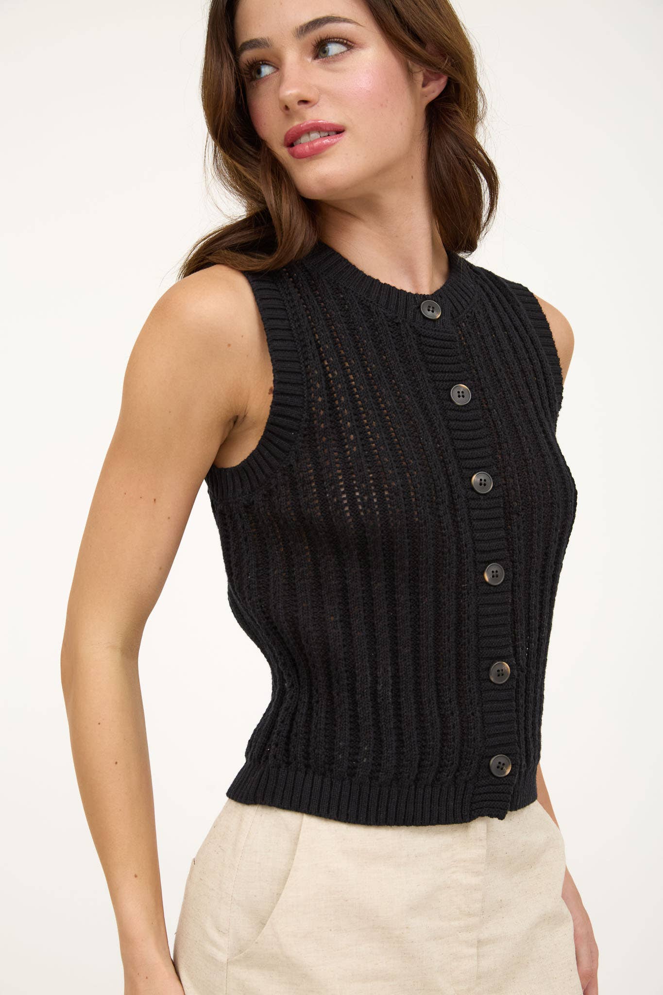KNIT BOTTON DOWN VEST TOP