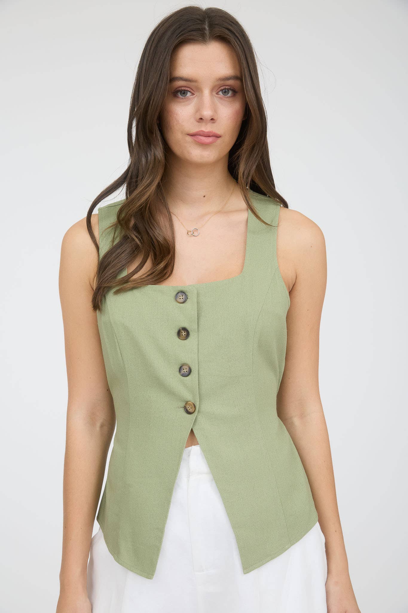 LINEN BUTTON DOWN SPLIT HEM CROPPED VEST
