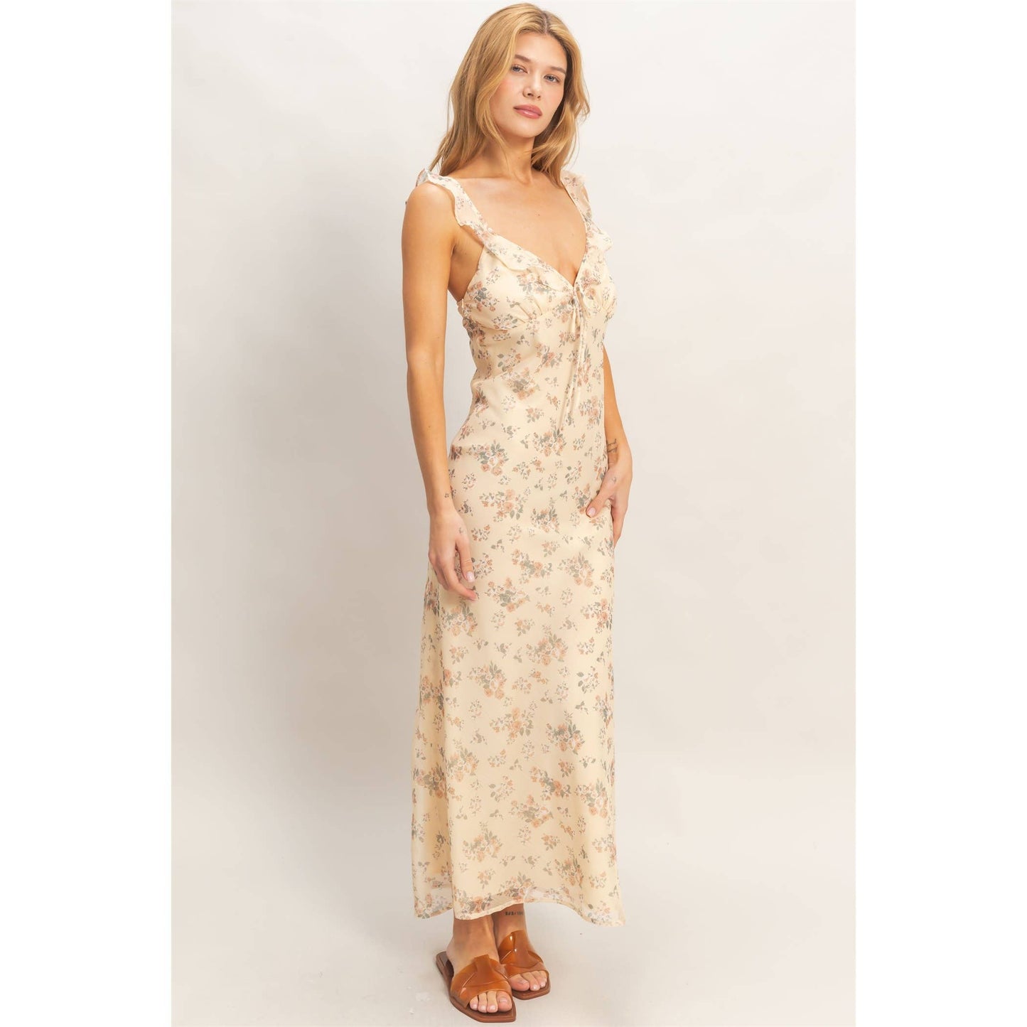 Floral Ruffle Strap Midi Dress HYFVE