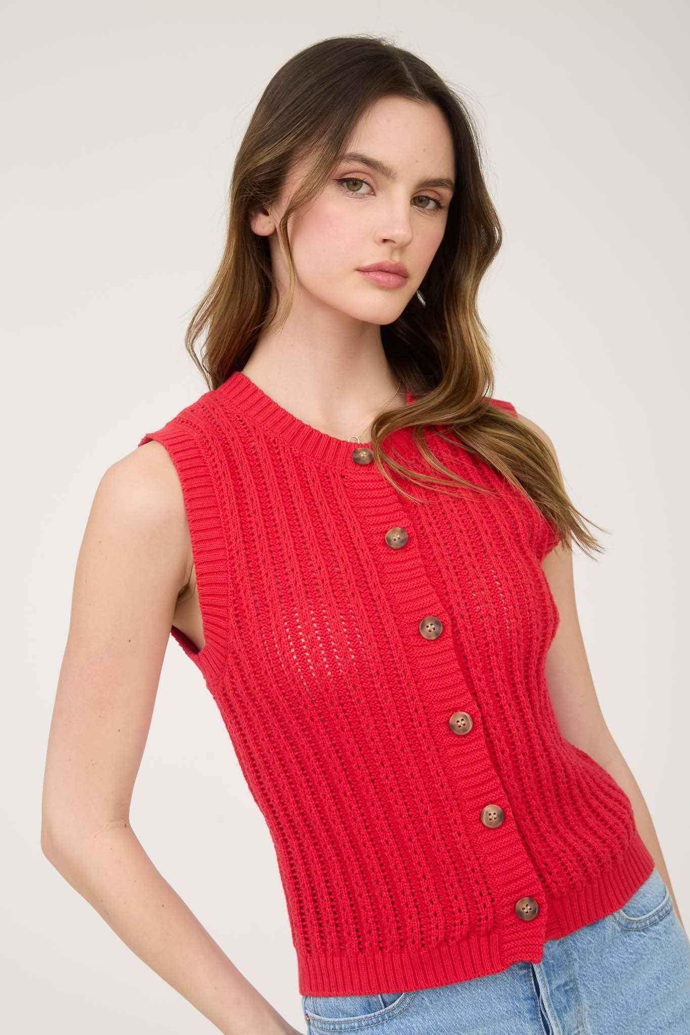 KNIT BOTTON DOWN VEST TOP