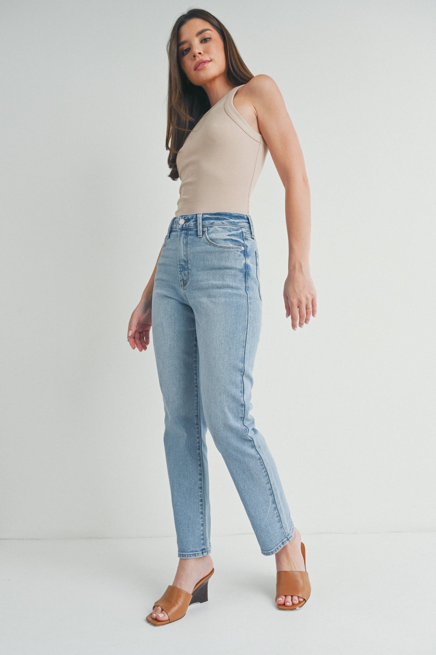 High Rise Straight Leg Denim Jeans