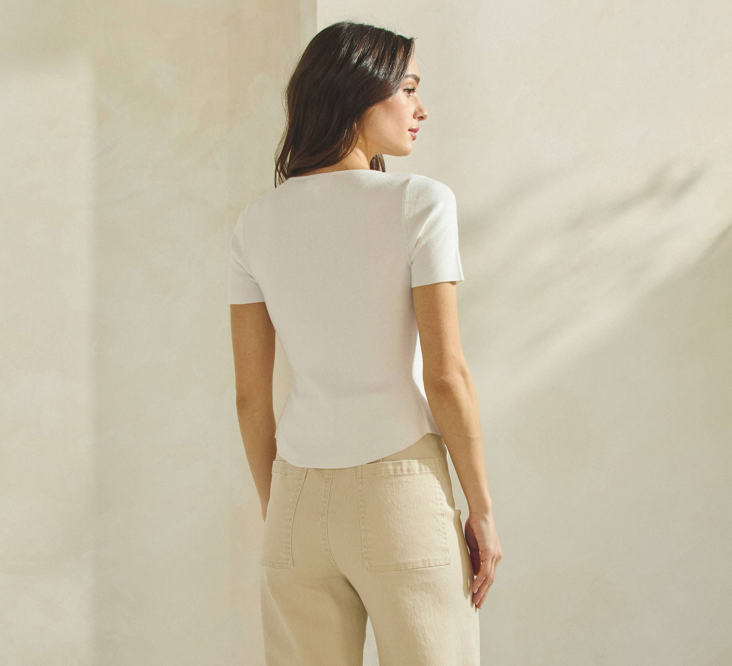 Button Pleated Split Knit Top Able