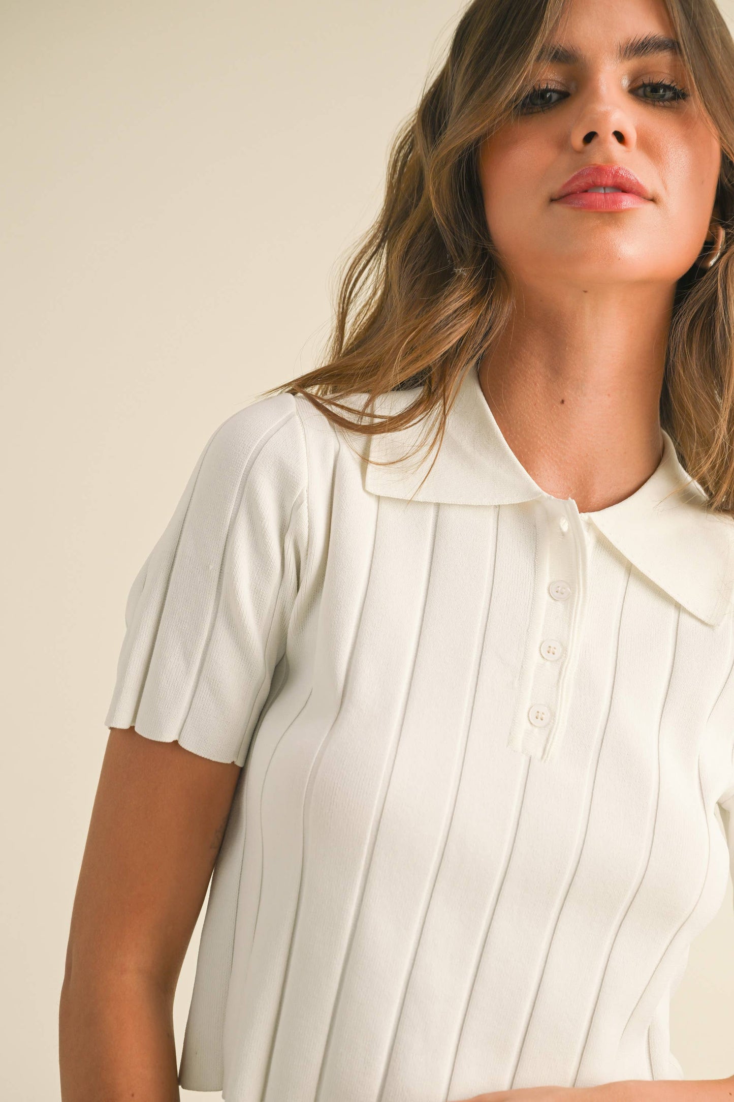 RIBBED DETAIL KNITTED COLLAR POLO MIOU MUSE
