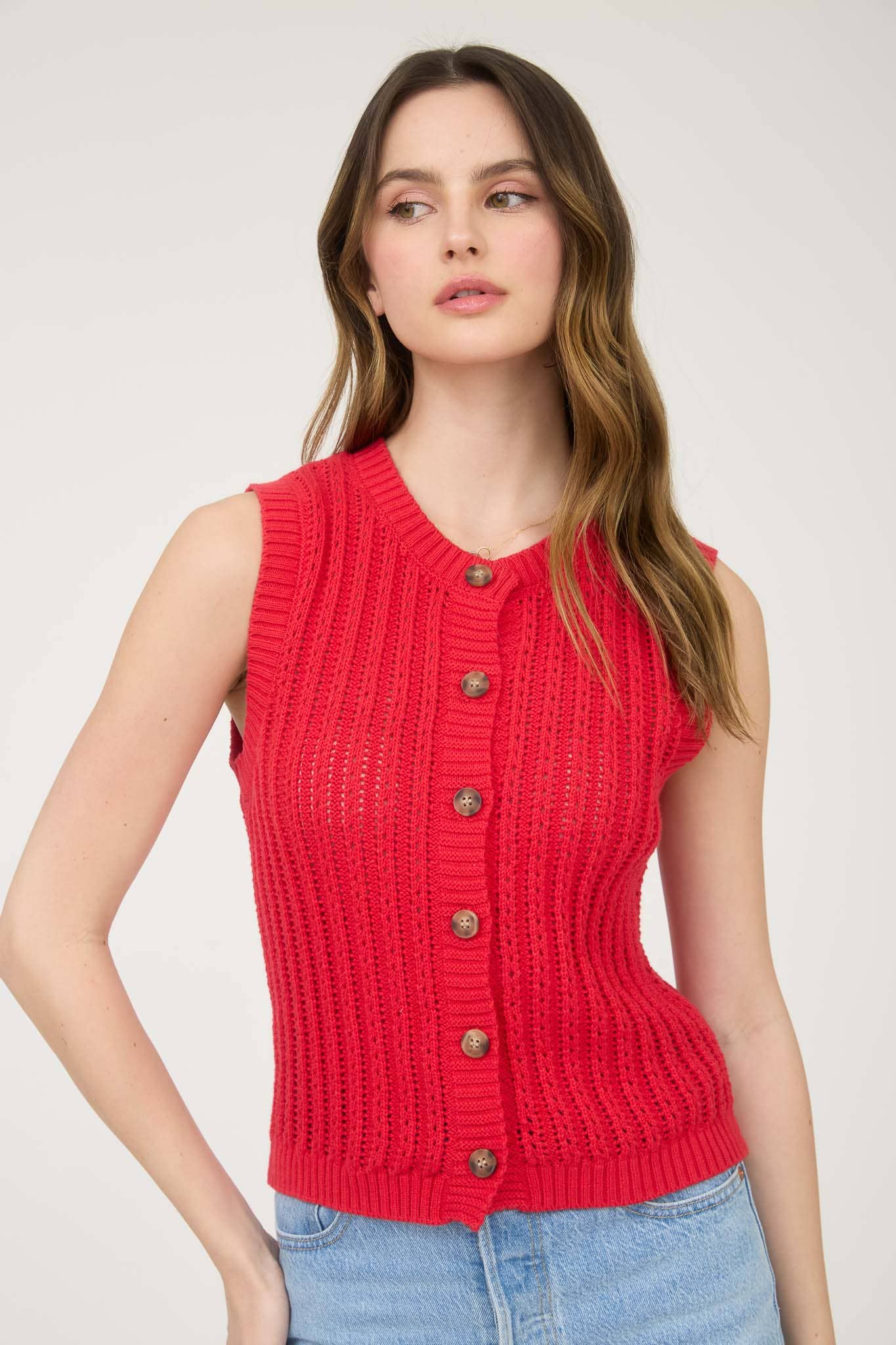 KNIT BOTTON DOWN VEST TOP