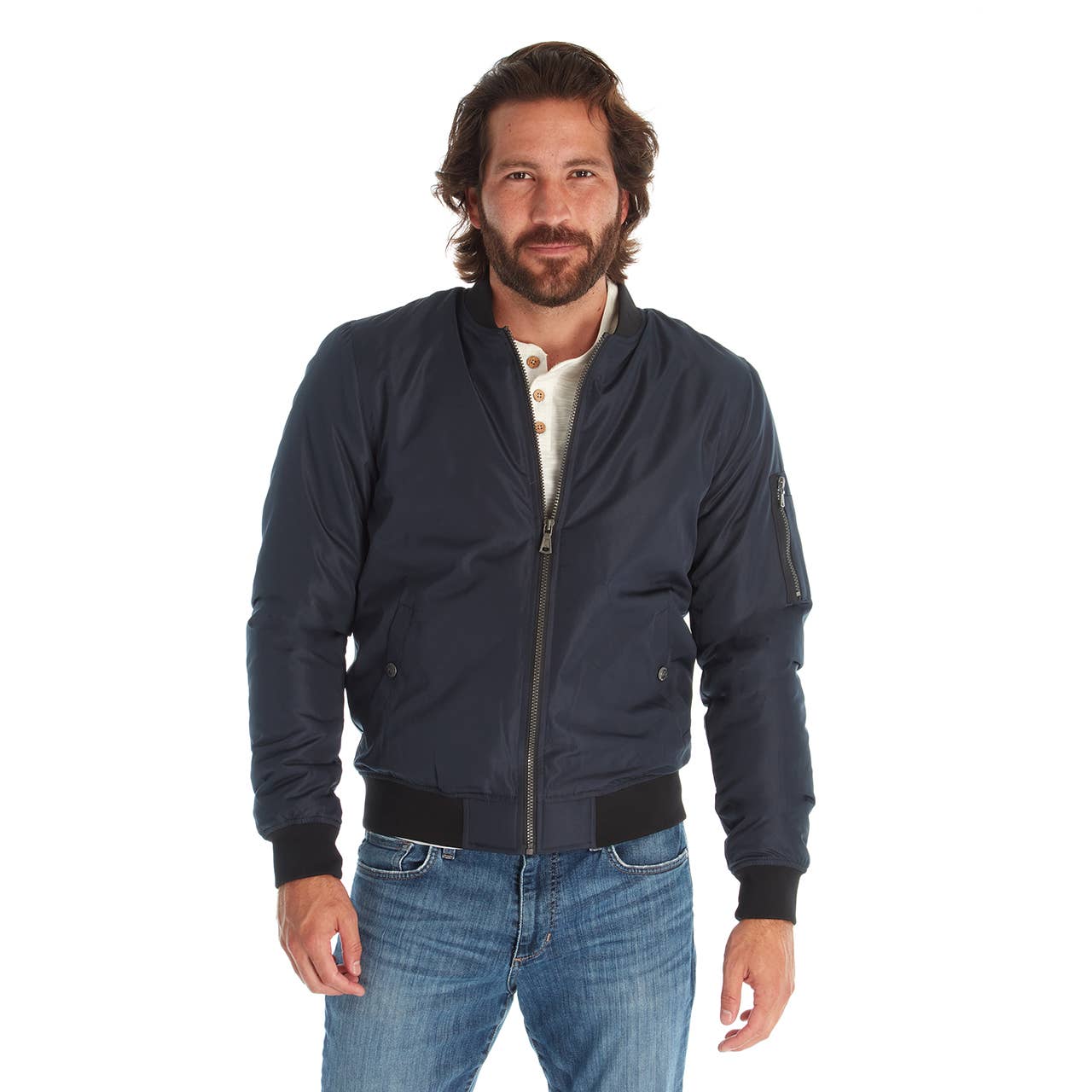 Lewis Navy Sherpa Lined Bomber Jacket