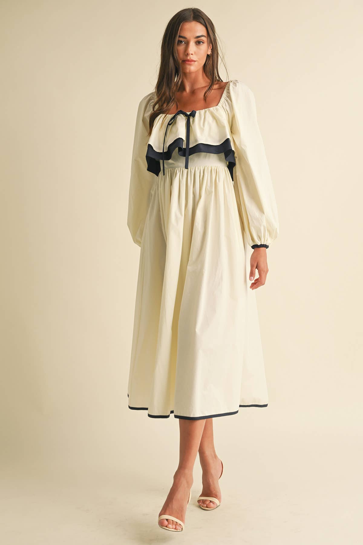 Karina Ruffle Long Sleeve Midi Cotton Dress