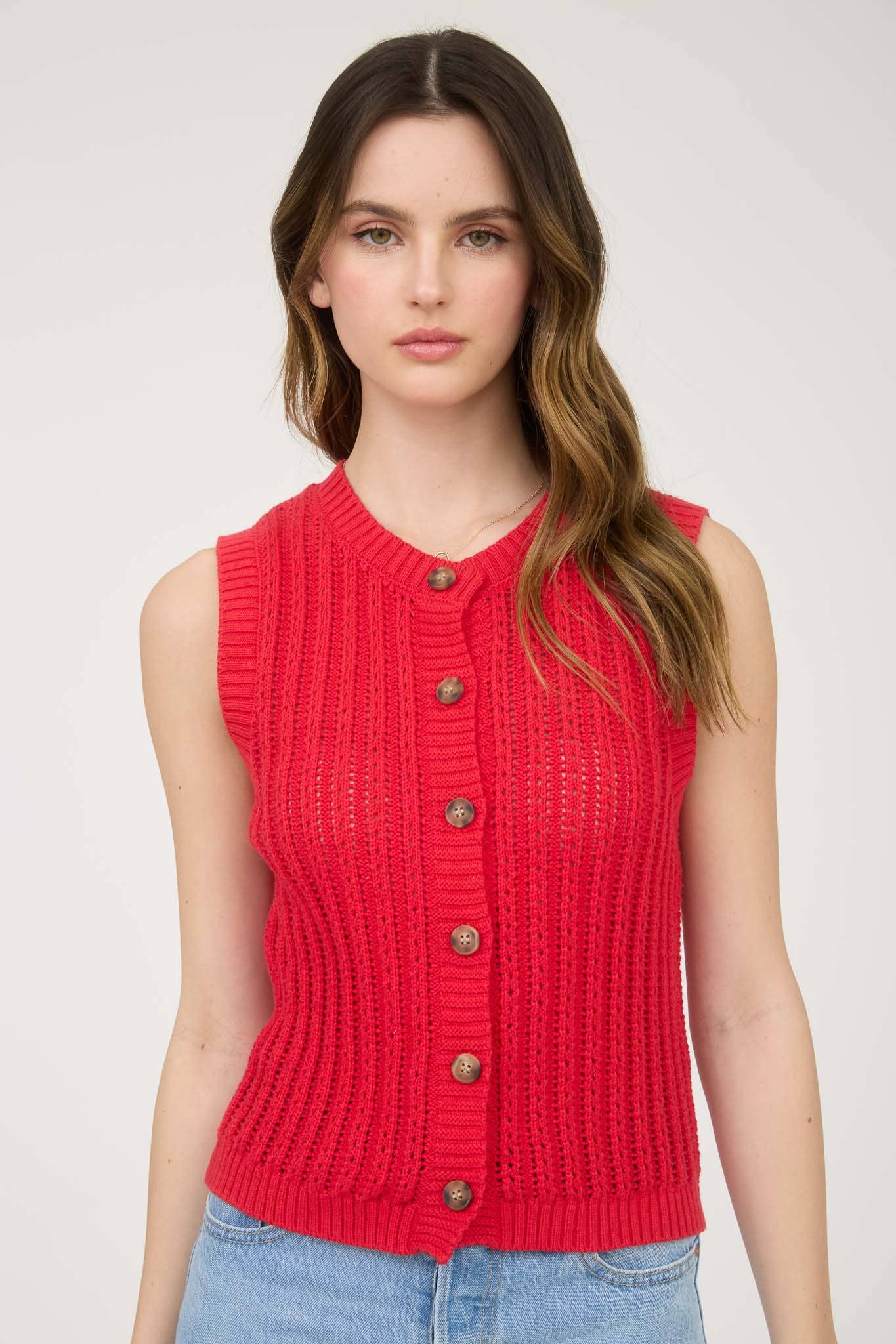 KNIT BOTTON DOWN VEST TOP