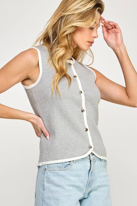 Karina Button Down Soft Sweater Vest