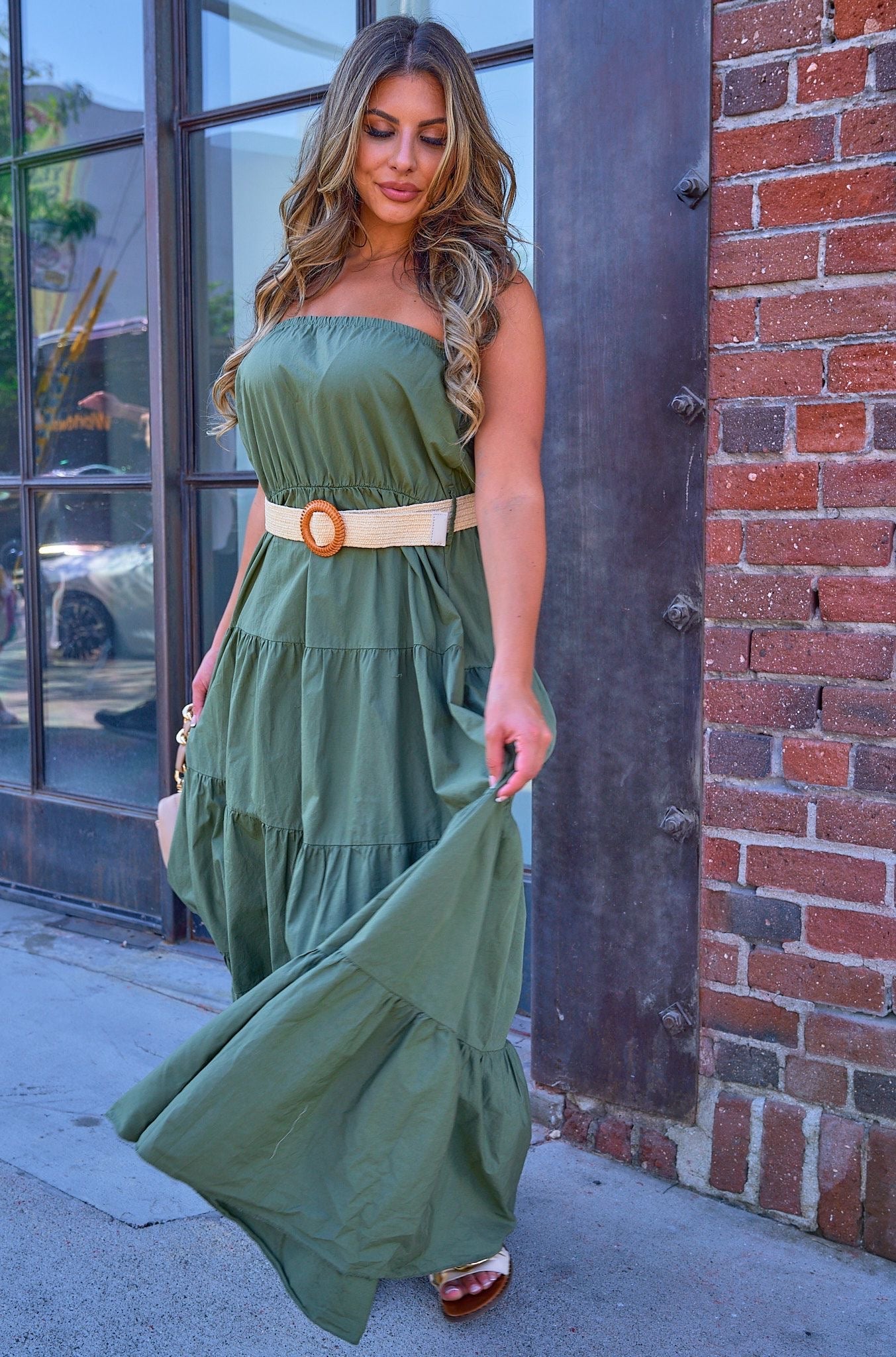 Esmeralda Dress W/ Straw Belt Over Thirty Boutique
