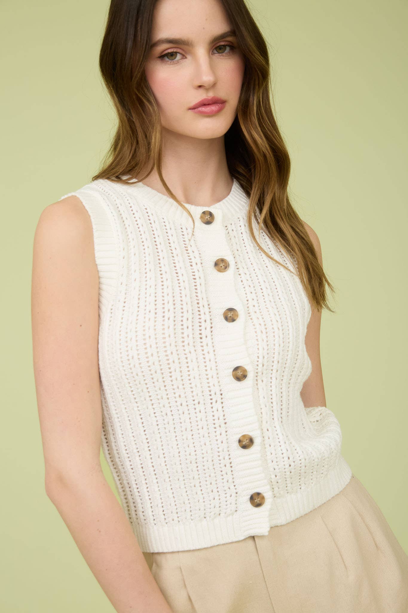KNIT BOTTON DOWN VEST TOP