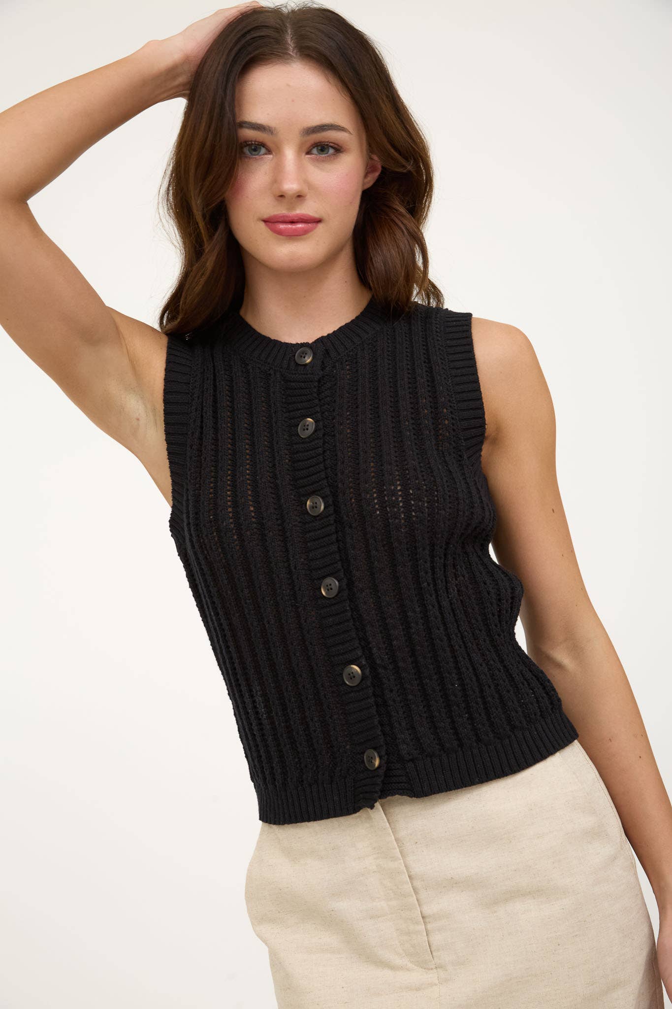 KNIT BOTTON DOWN VEST TOP