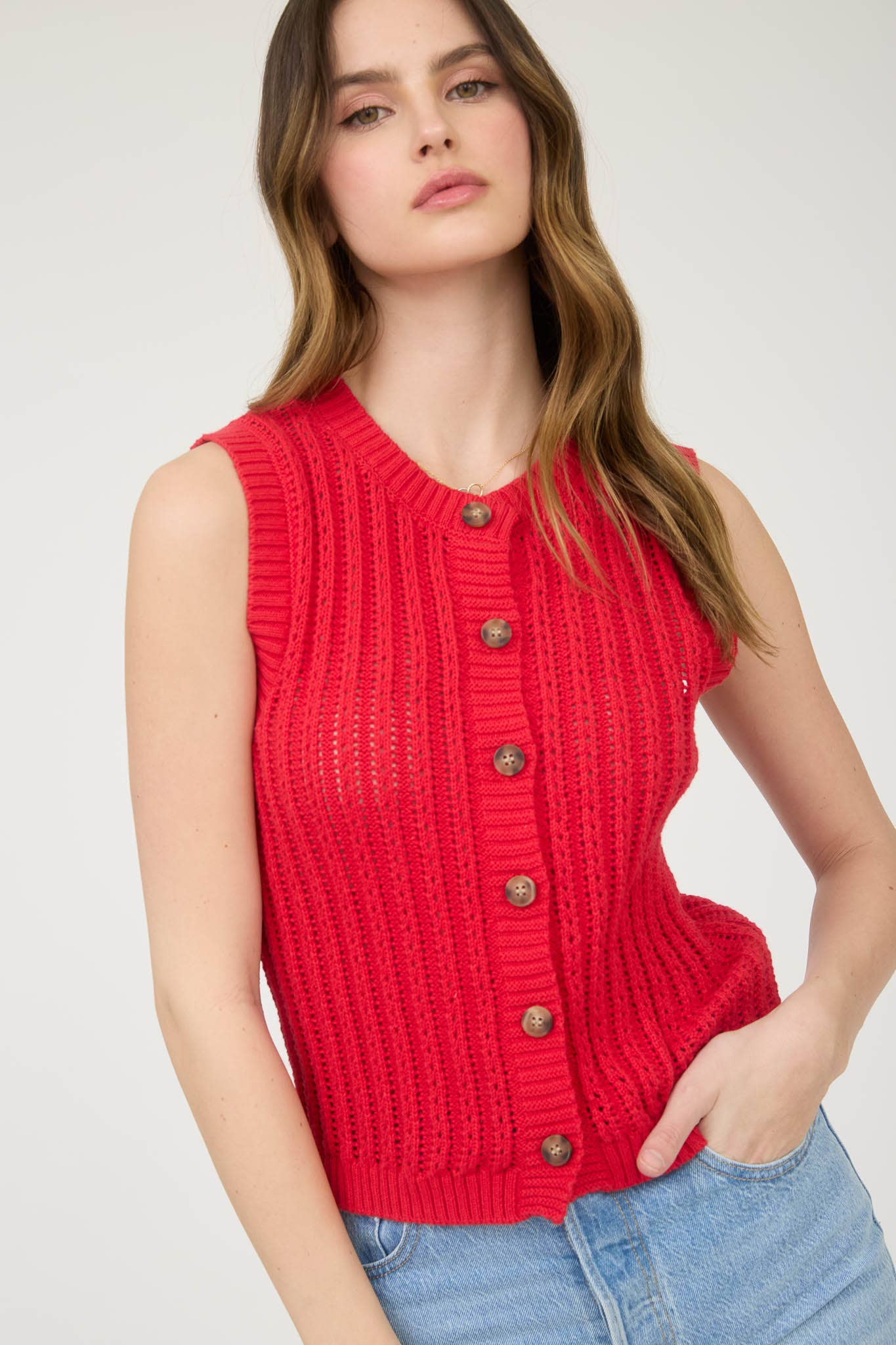 KNIT BOTTON DOWN VEST TOP