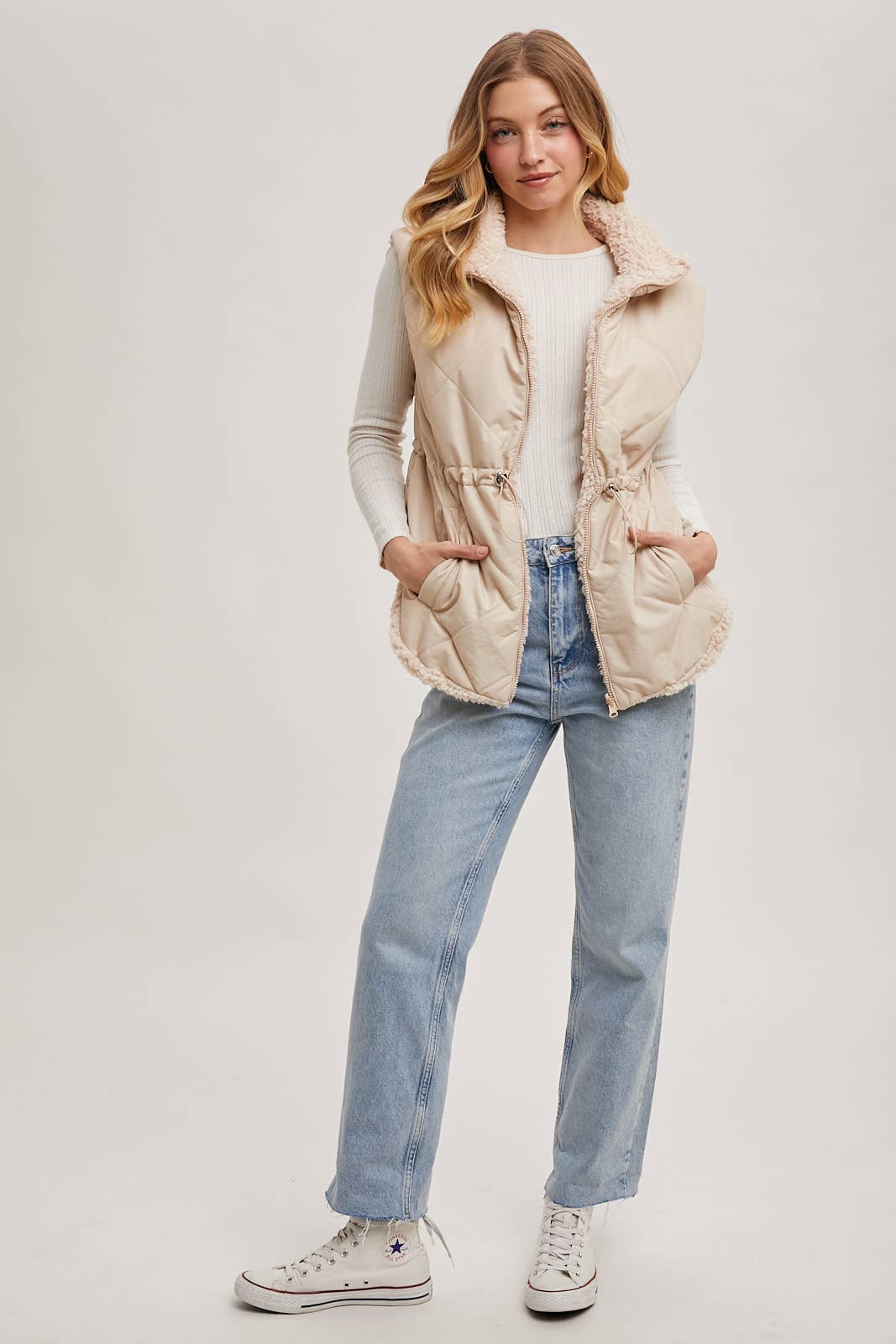 REVERSIBLE PUFFER AND SHERPA VEST Over Thirty Boutique