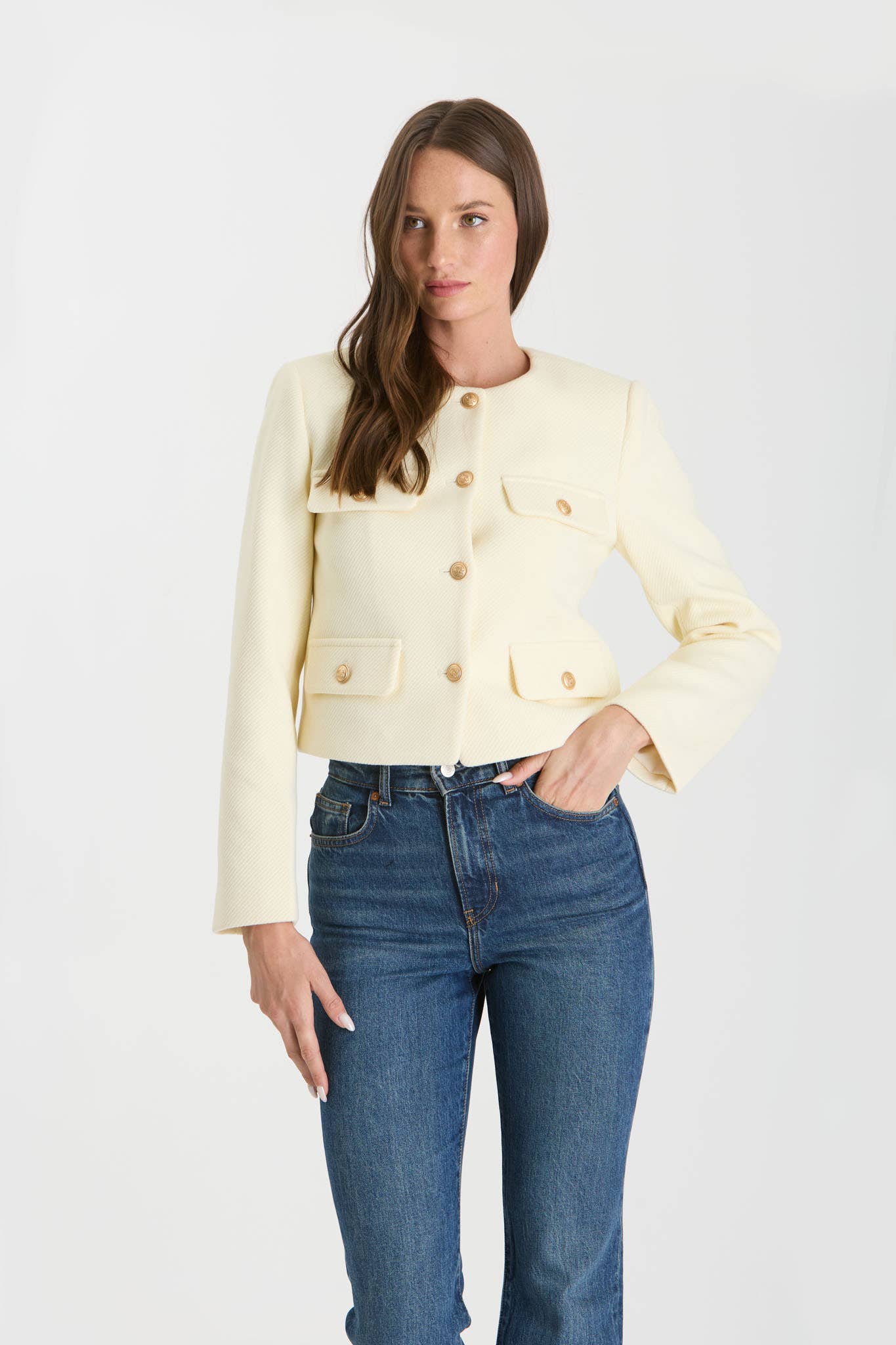 GOLD BUTTON FLAP DECORATED COAT Over Thirty Boutique