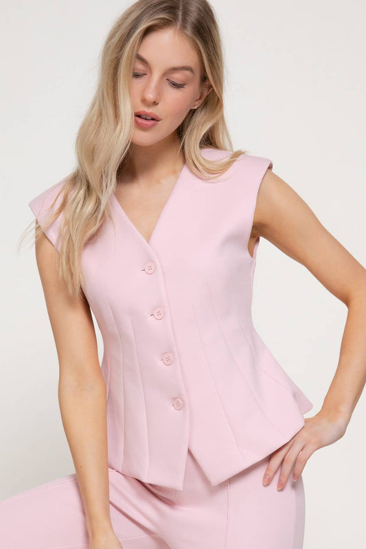 V-Neck Knit Vest with Shoulder Pads Active Basic | Active USA