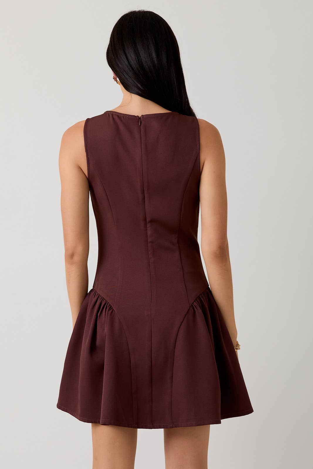 SHAY BOAT NECK MINI DRESS Brown / S SHAY BOAT NECK MINI DRESS Brown / S