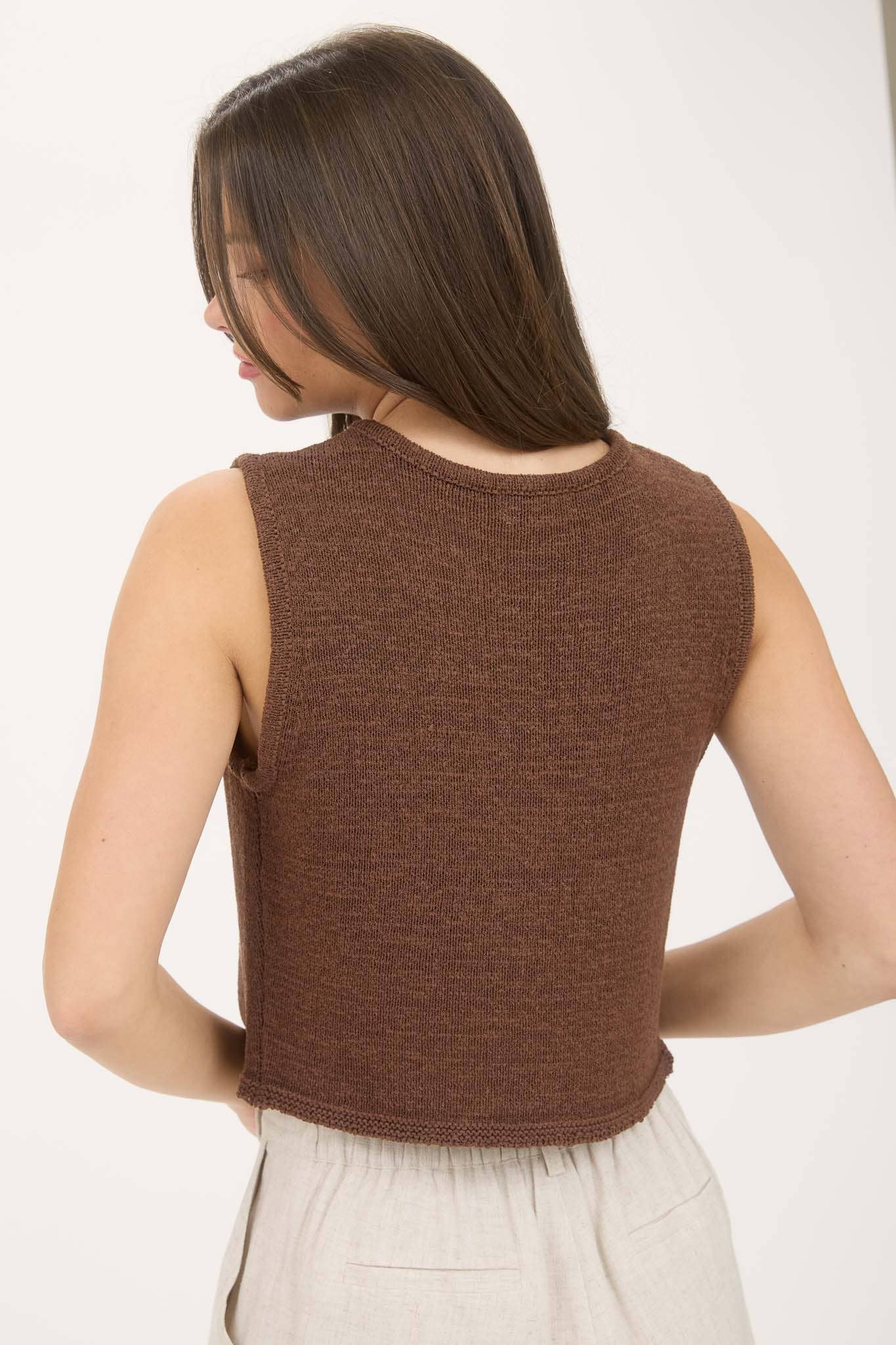 FRONT TIE SLEEVELESS KNIT SWEATER VEST