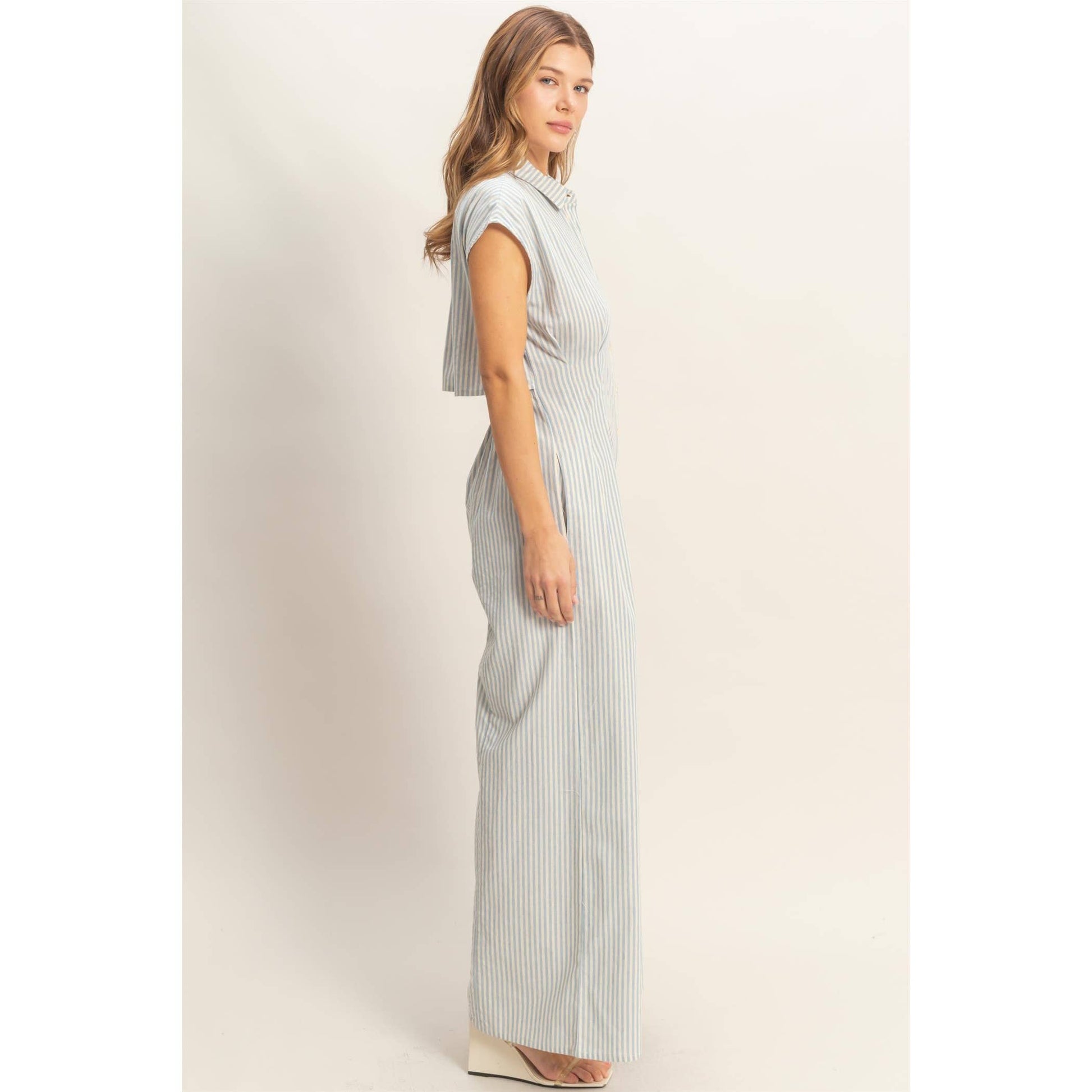 Striped Button Down Jumpsuit HYFVE