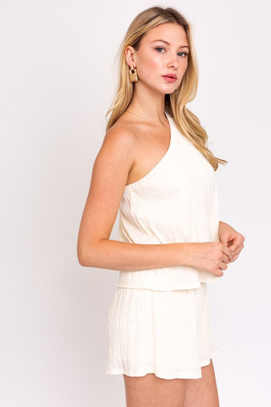 Annie Sleeveless One Shoulder Layered Romper