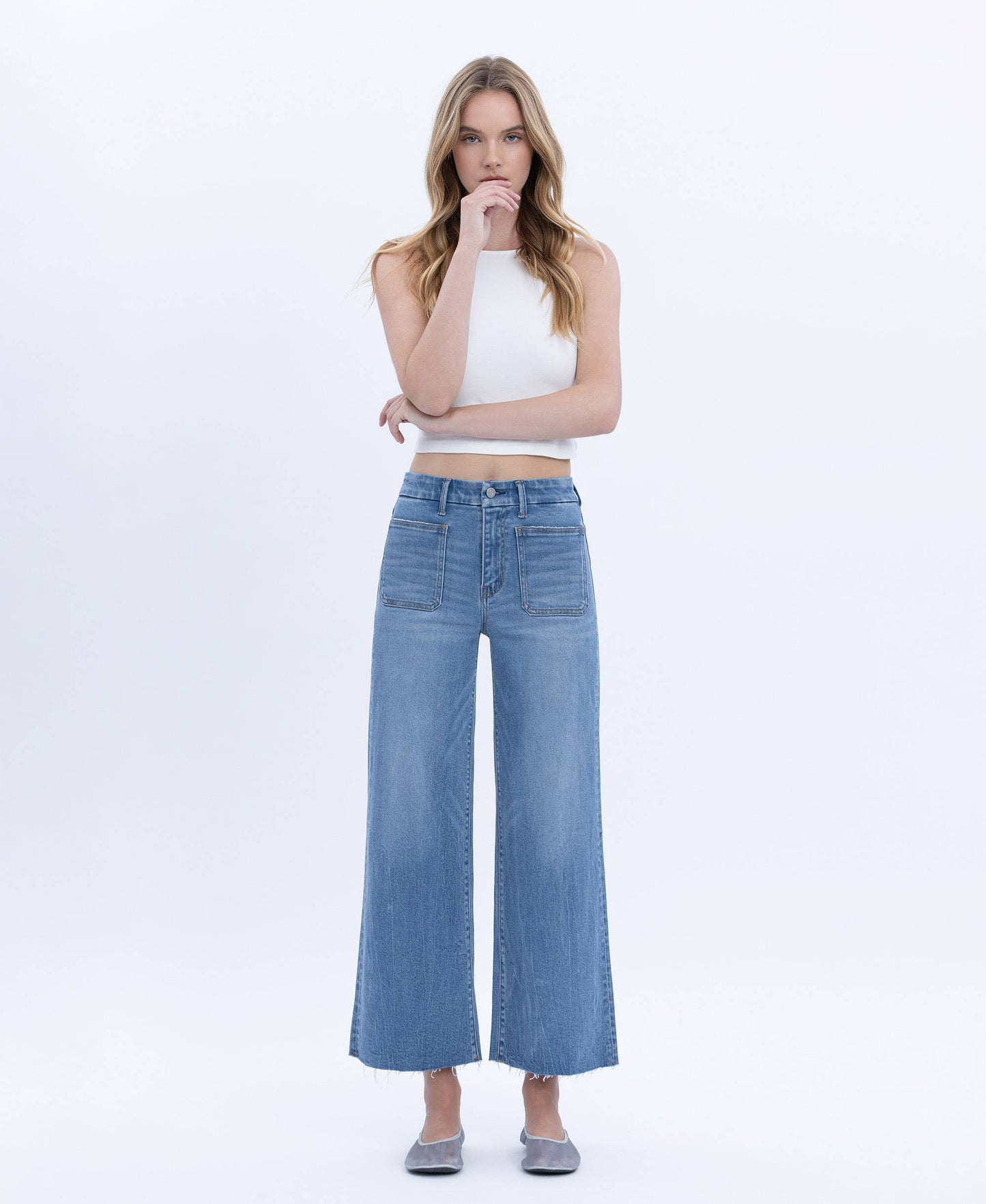 HIGH RISE COMFORT WAISTBAND CROP WIDE JEANS T6947 VERVET by FLYING MONKEY