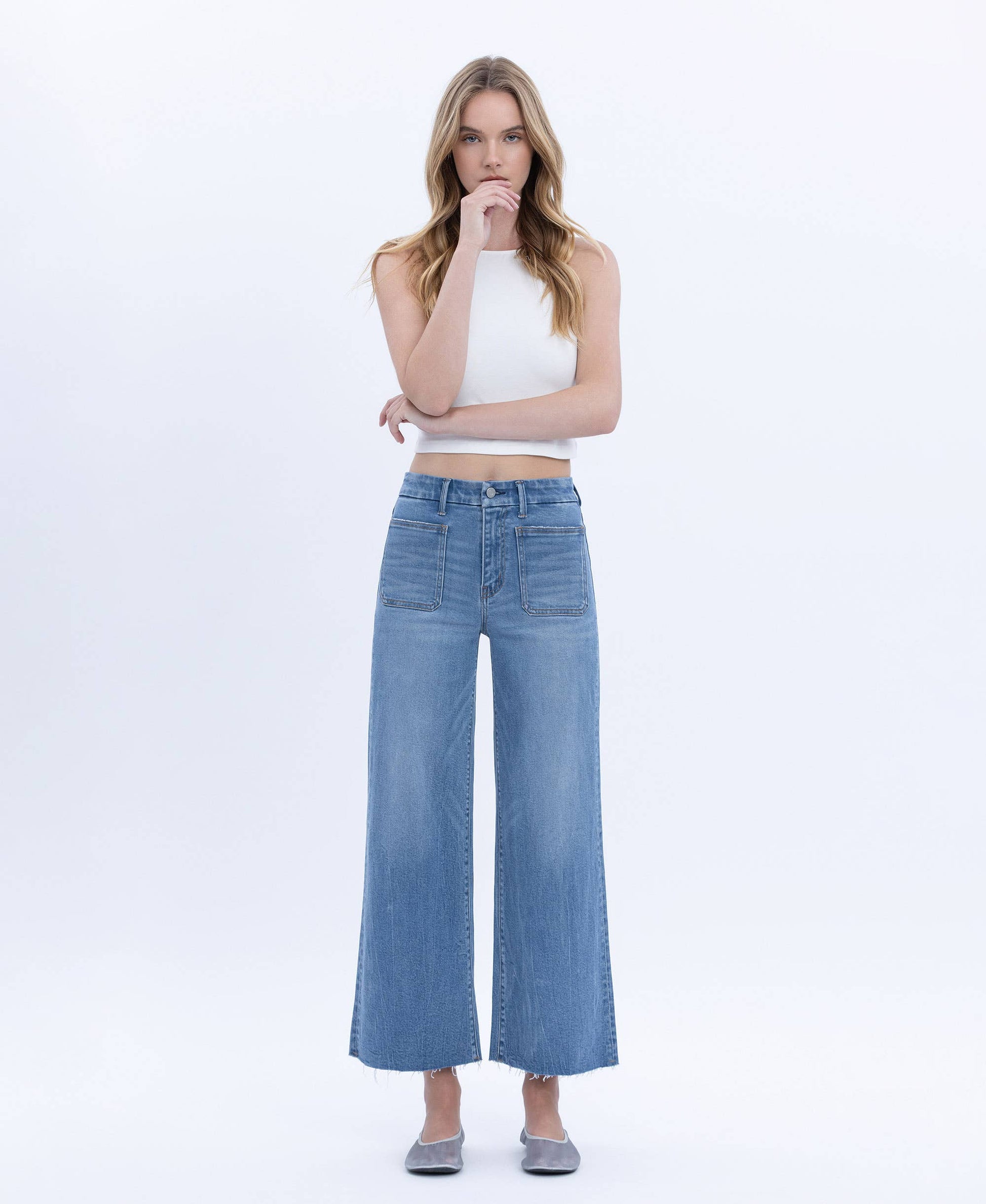HIGH RISE COMFORT WAISTBAND CROP WIDE JEANS T6947 VERVET by FLYING MONKEY