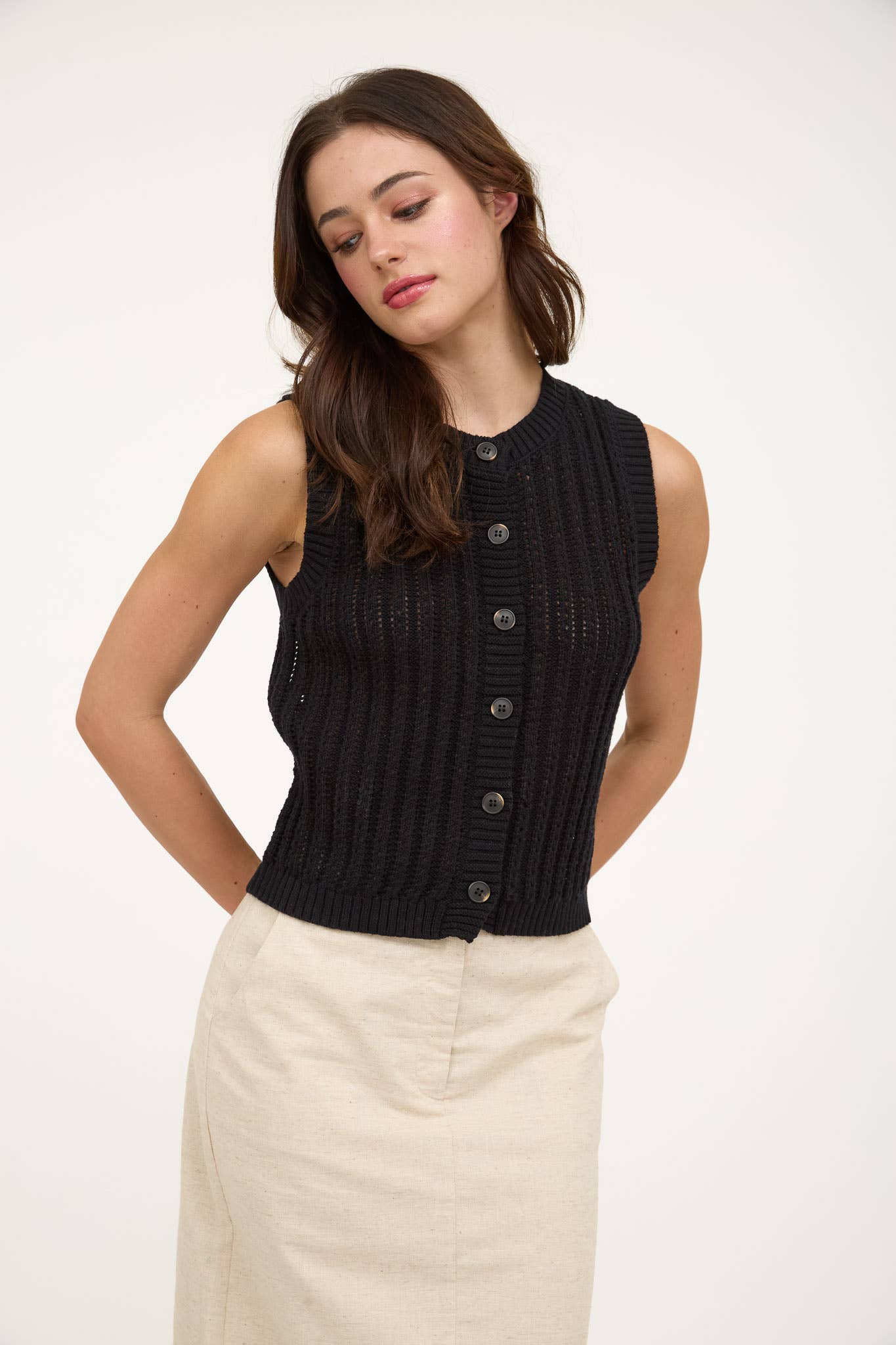 KNIT BOTTON DOWN VEST TOP