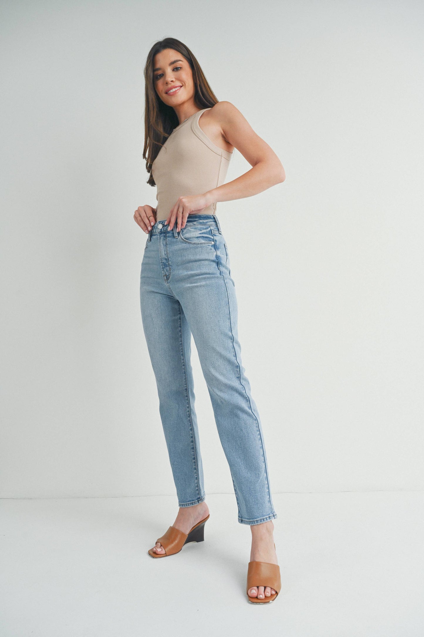 High Rise Straight Leg Denim Jeans