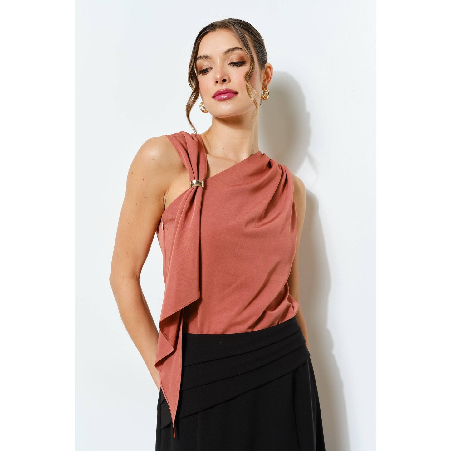 Asymmetric Drape Ring Detail Top INA