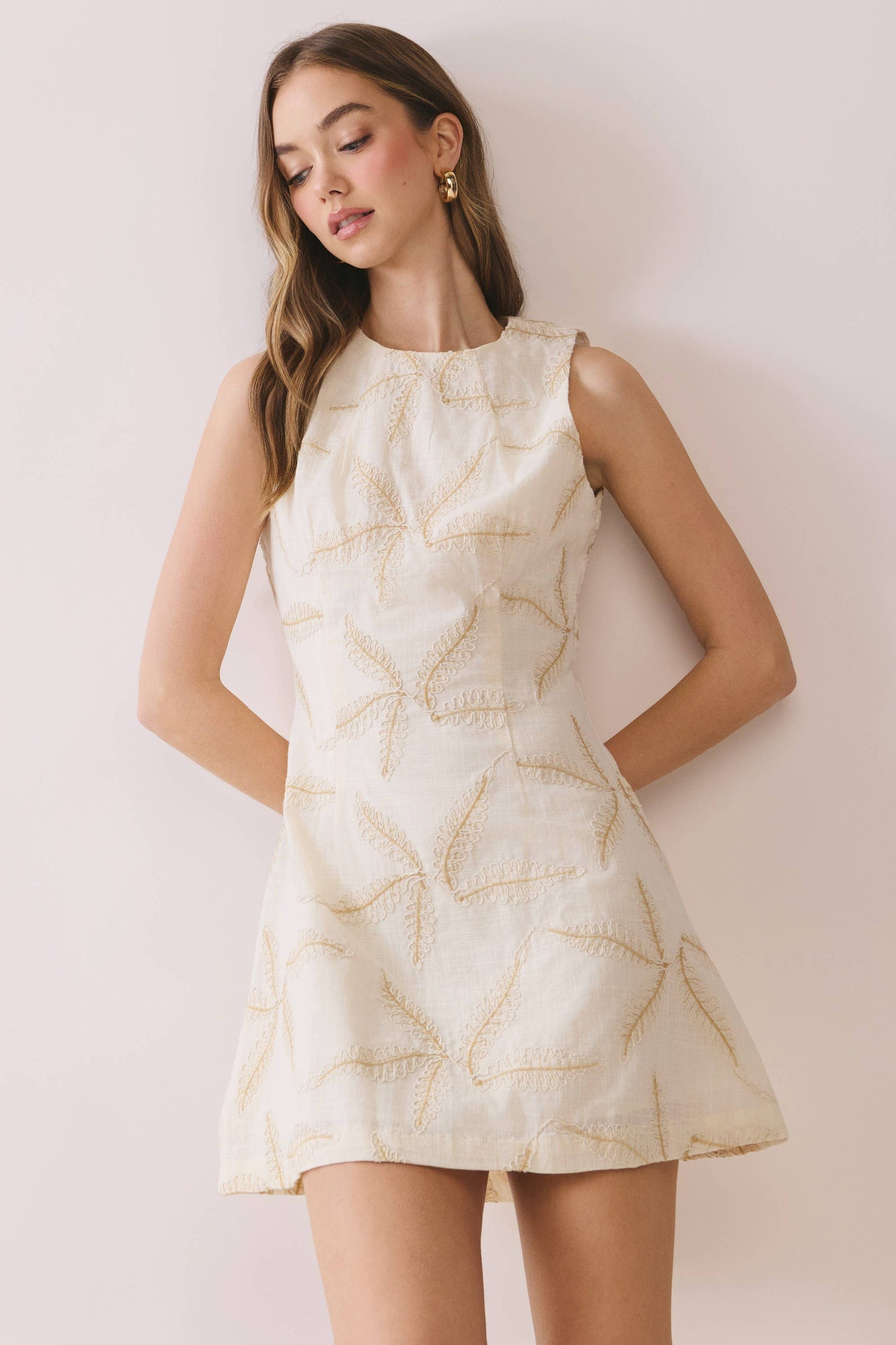 CD06926-Starfish Embroidered A Line Sleeveless Mini Dress TCEC