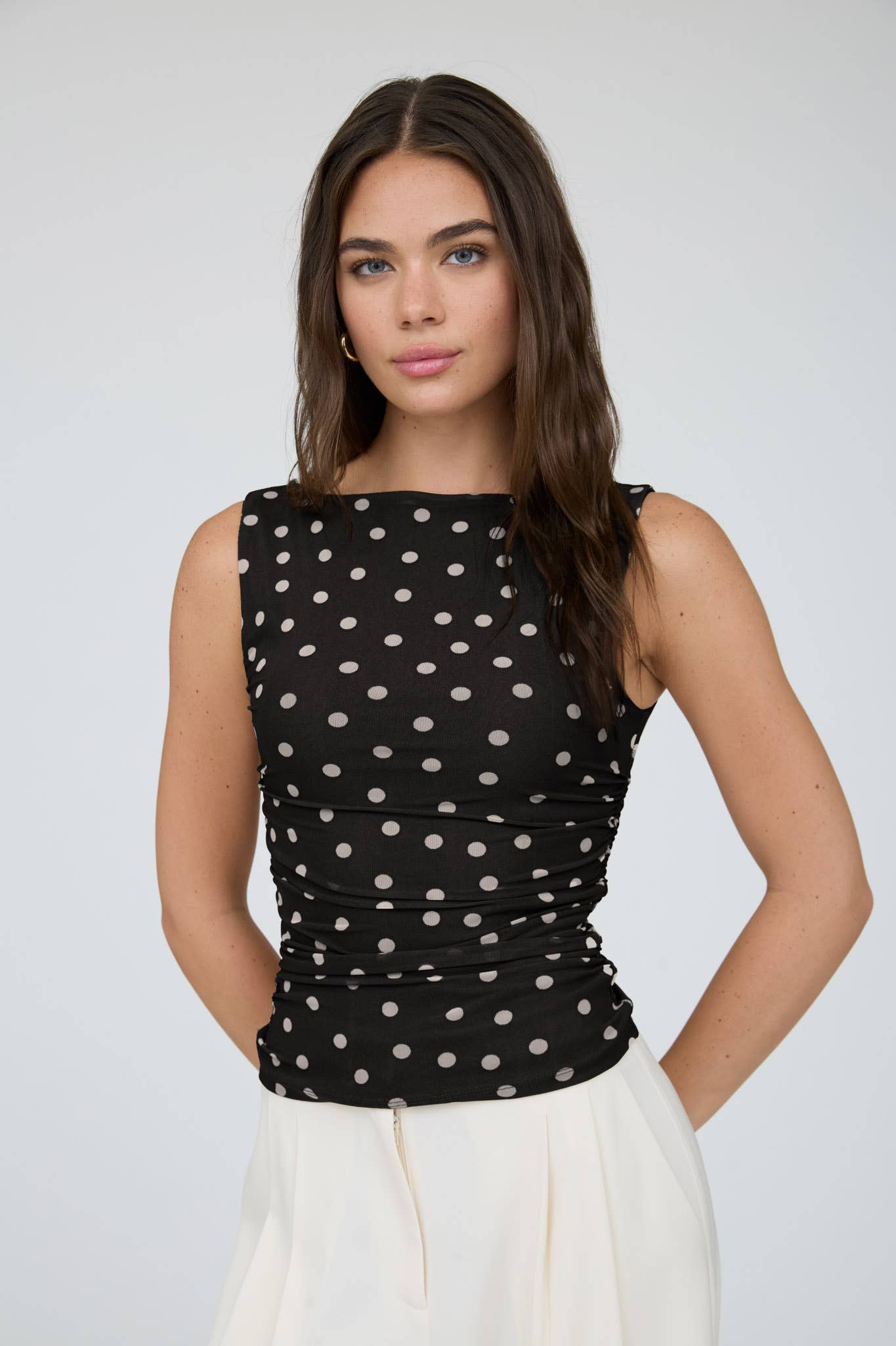 POLKA DOT BOAT NECK SLEEVELESS MESH KNIT TOP (PRE-ORDER) The Workshop Studio