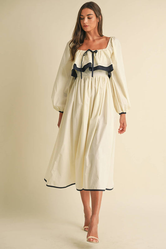 Karina Ruffle Long Sleeve Midi Cotton Dress