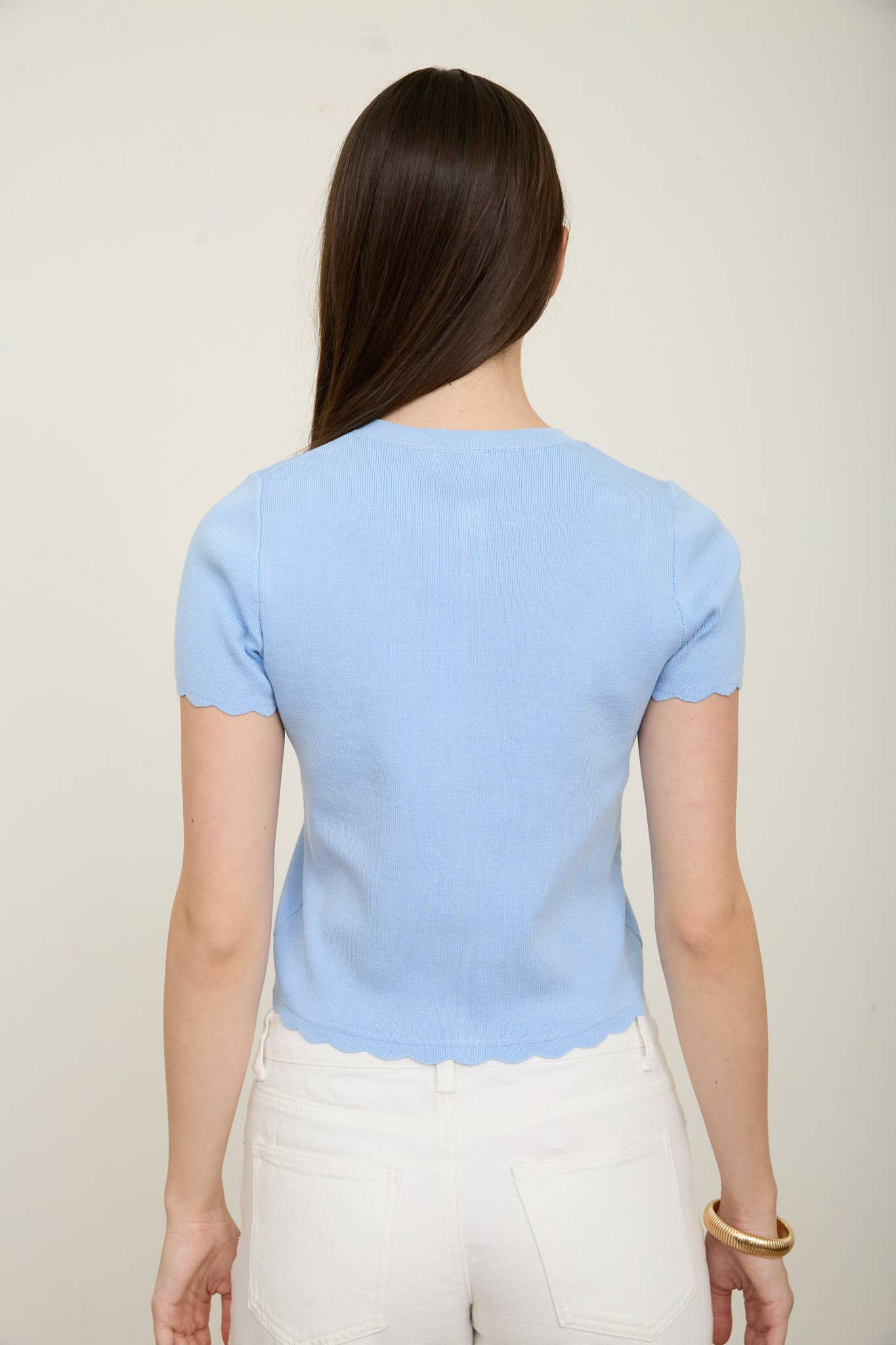 SCALLOPED SHORT SLEEVE BUTTON DOWN KNIT CARDIGAN The Workshop Studio