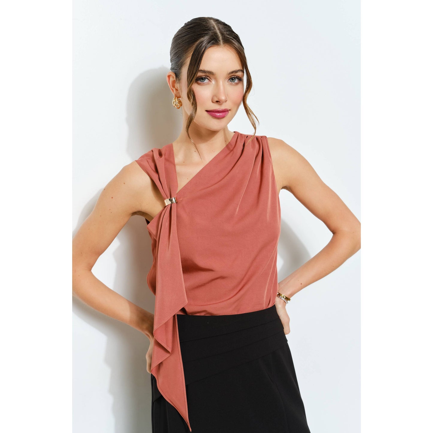 Asymmetric Drape Ring Detail Top INA