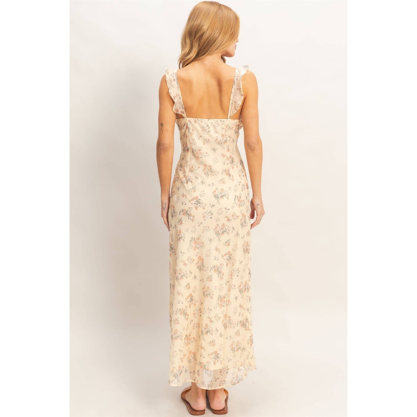 Floral Ruffle Strap Midi Dress HYFVE
