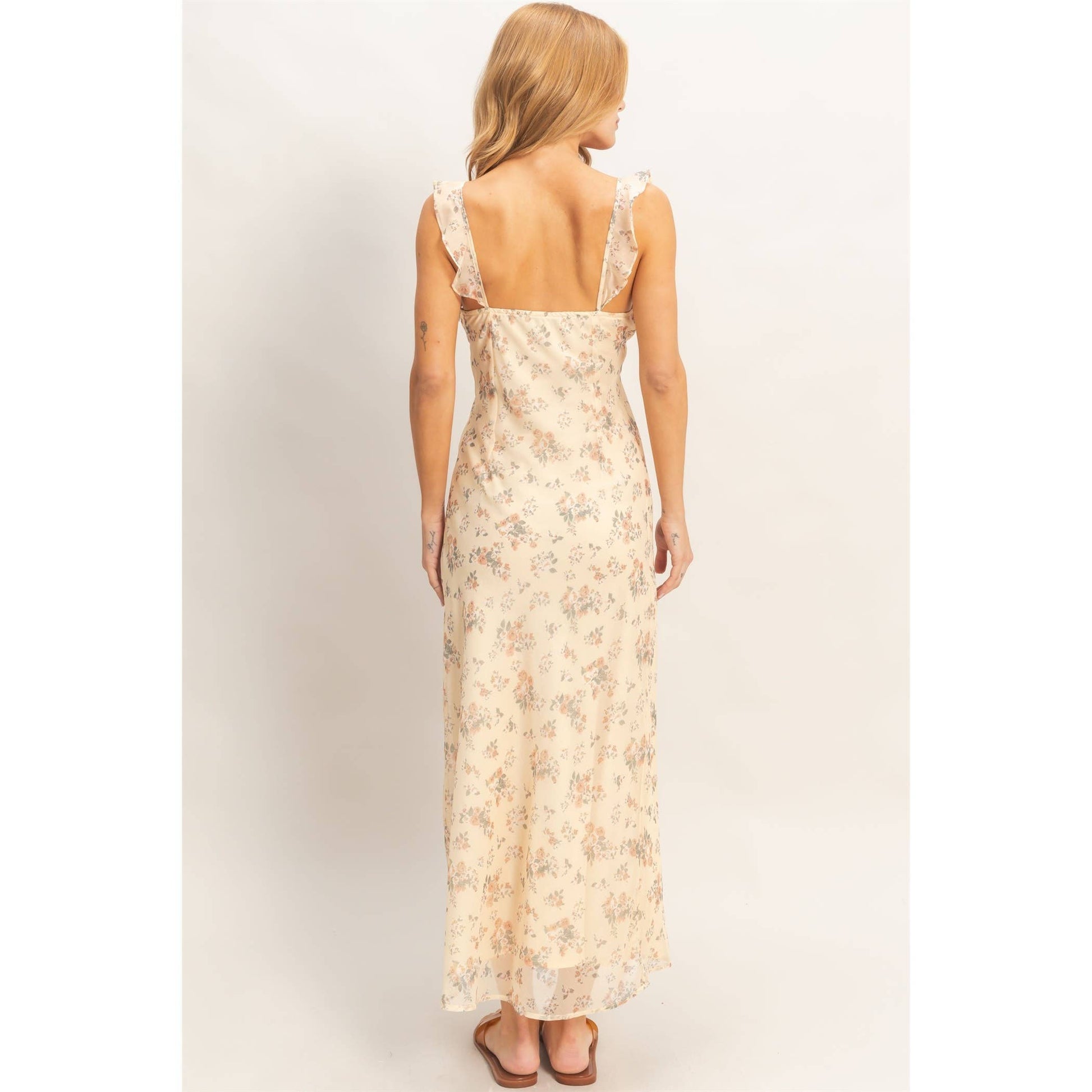 Floral Ruffle Strap Midi Dress HYFVE
