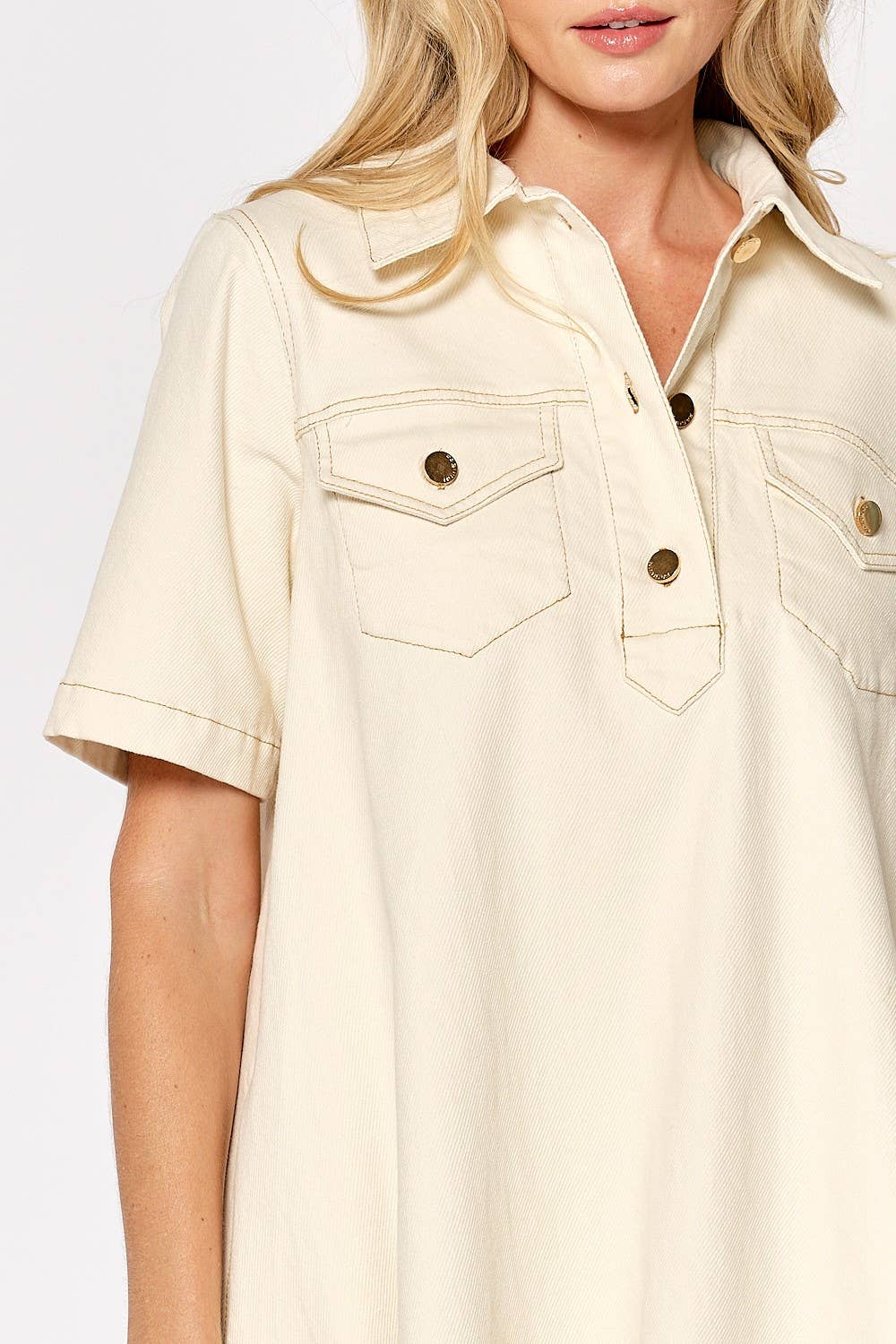 LILY SHORT SLEEVE BUTTON DOWN DENIM DRESS