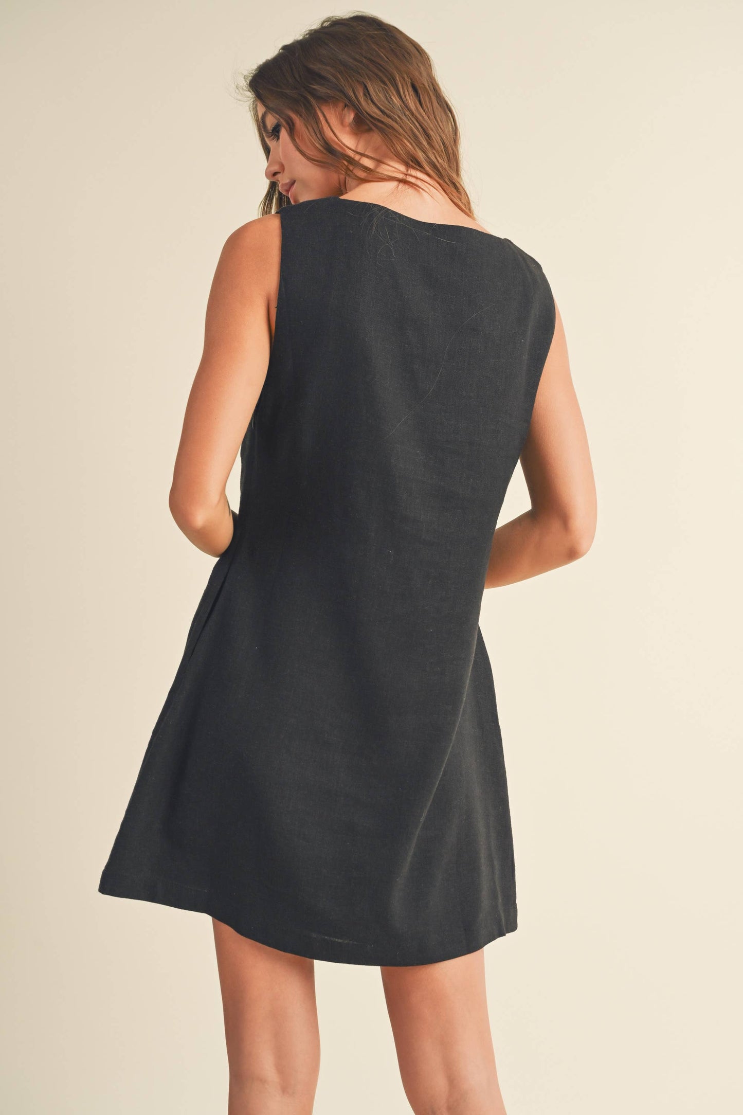 NAMI LINEN SQUARE NECK MINI DRESS