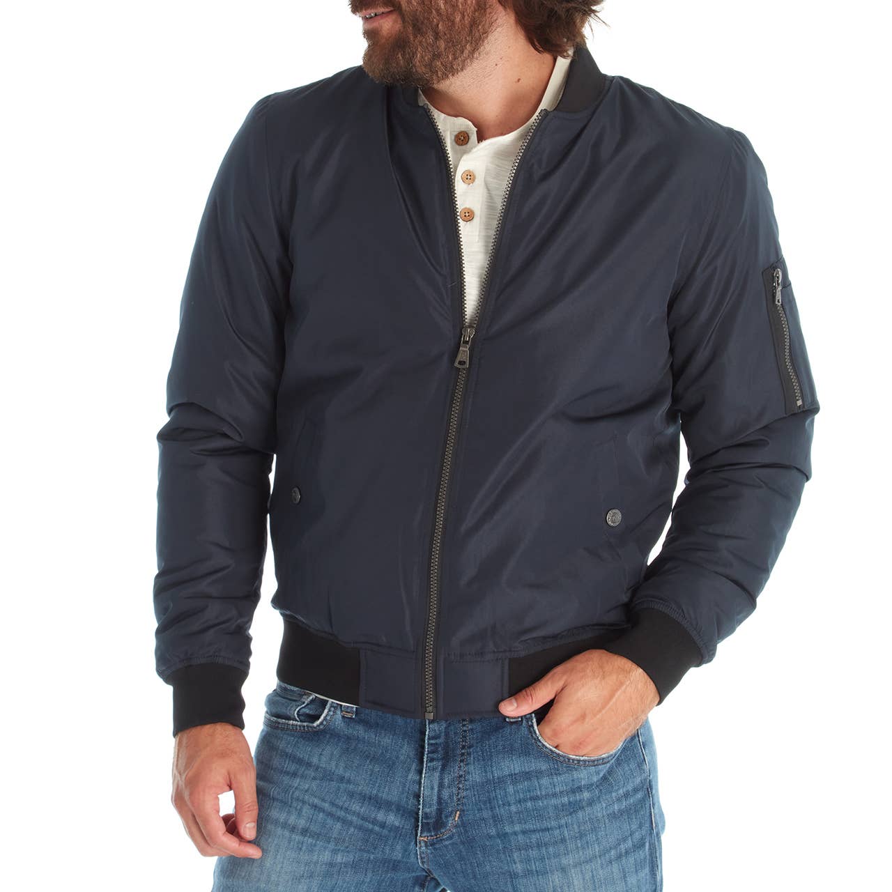 Lewis Navy Sherpa Lined Bomber Jacket