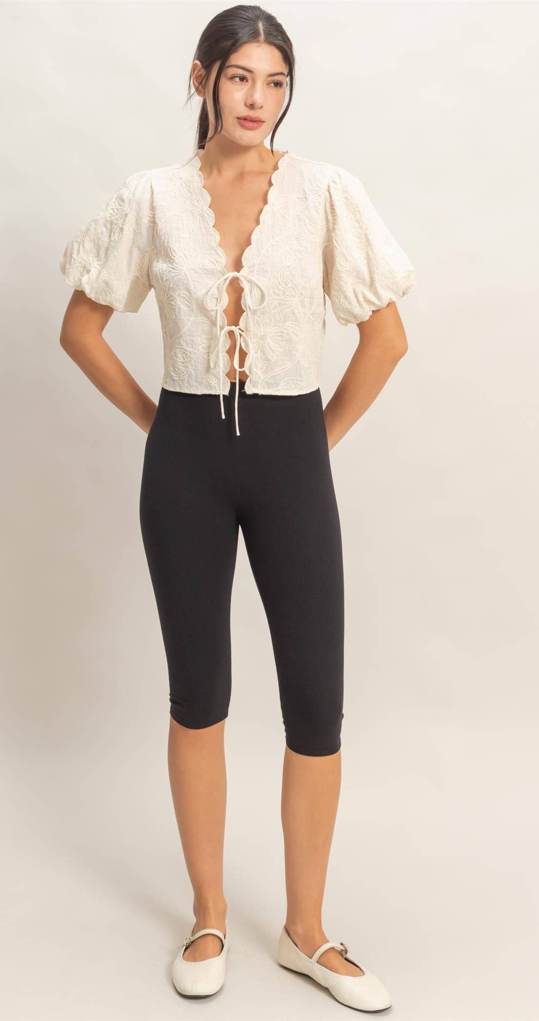 Floral Embroidered Tie-Front Top HYFVE