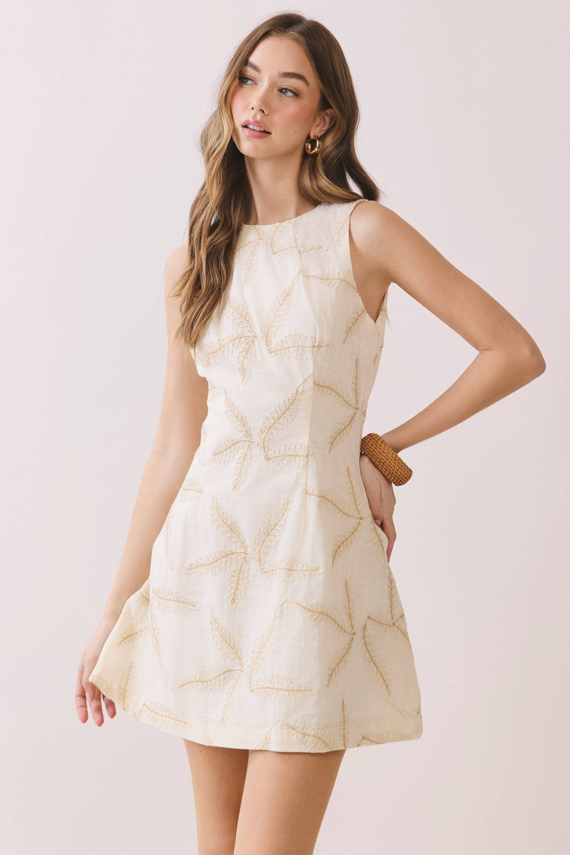 CD06926-Starfish Embroidered A Line Sleeveless Mini Dress TCEC