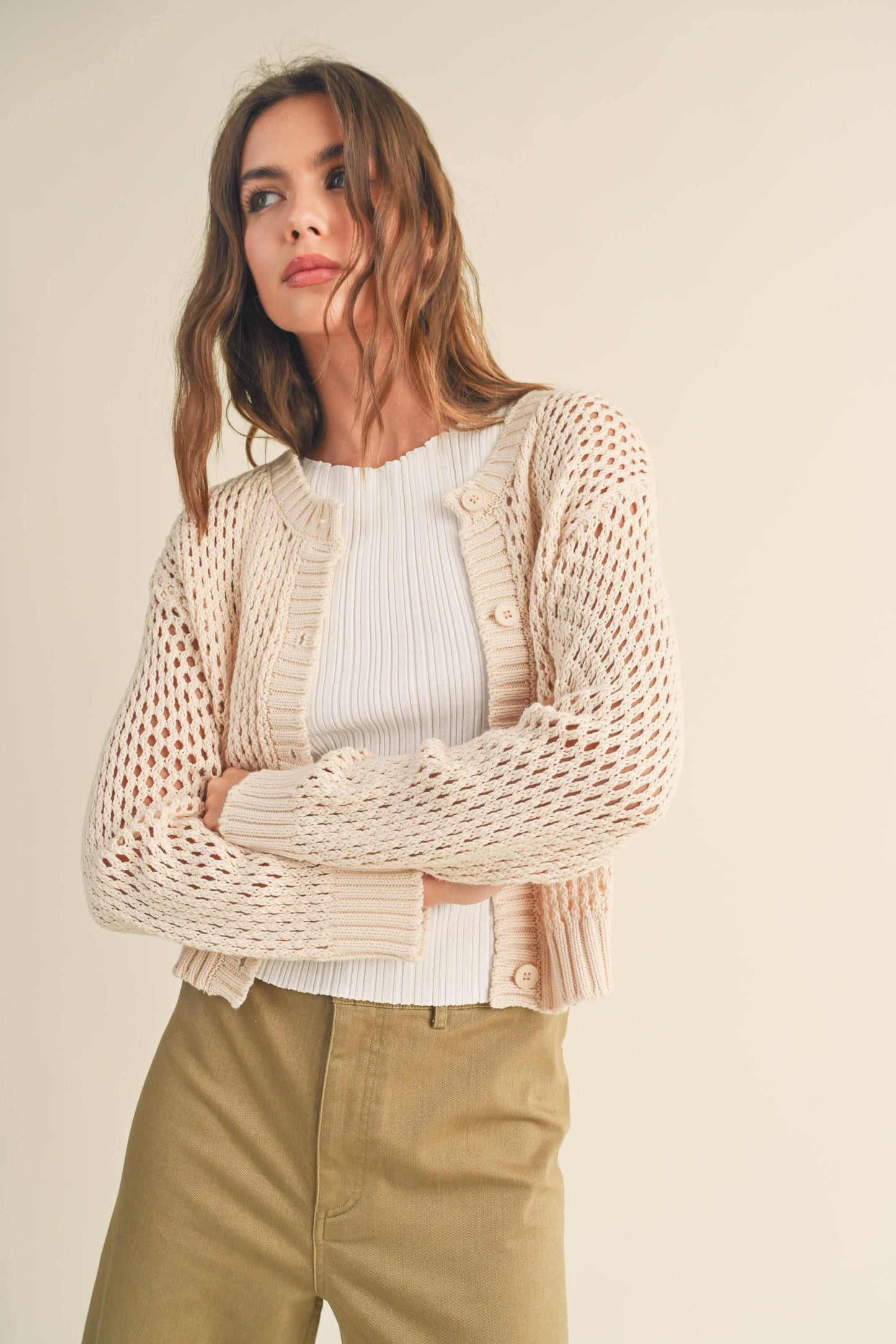 DREA CROCHET KNITTED BUTTONDOWN CARDIGAN