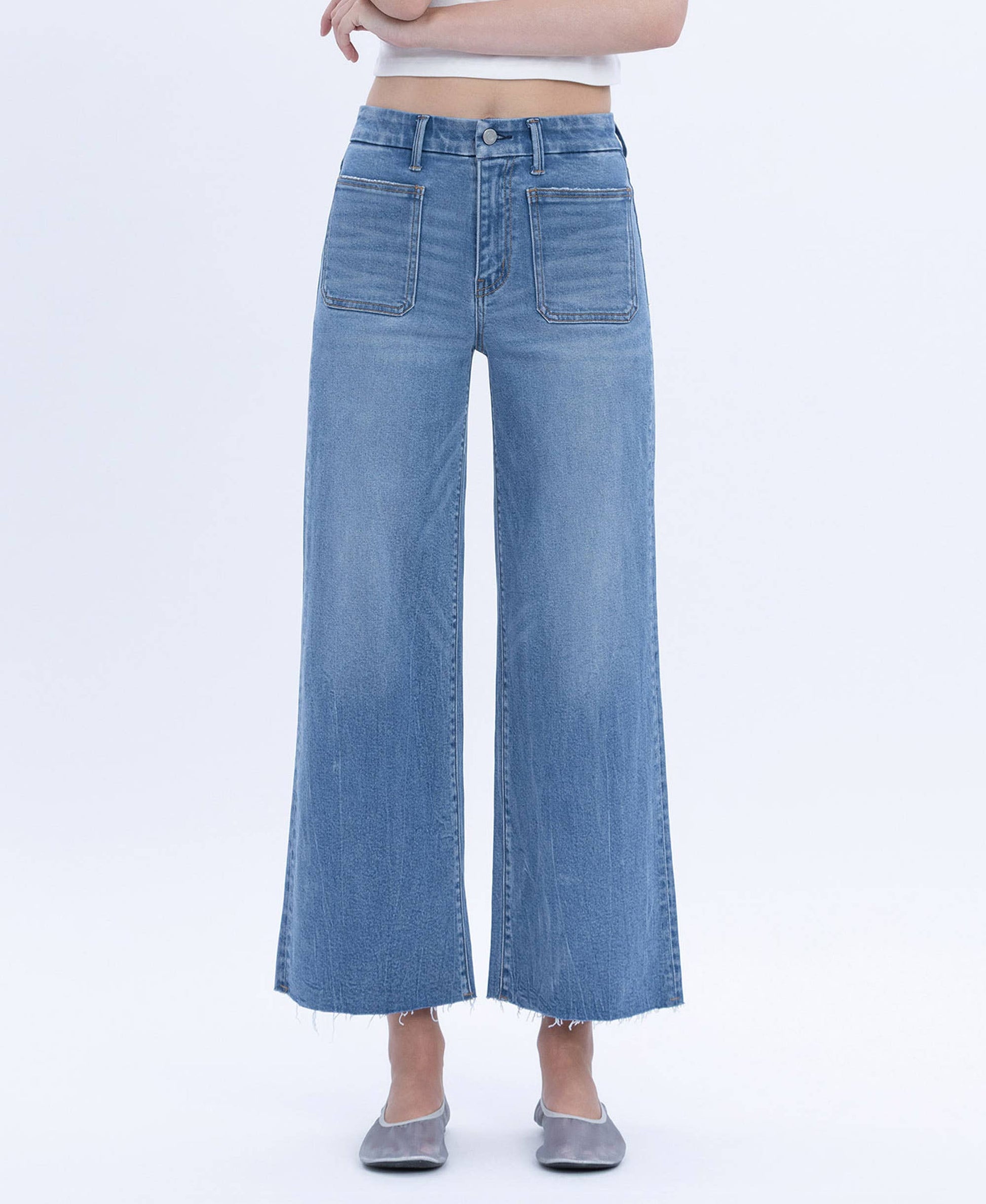 HIGH RISE COMFORT WAISTBAND CROP WIDE JEANS T6947 VERVET by FLYING MONKEY
