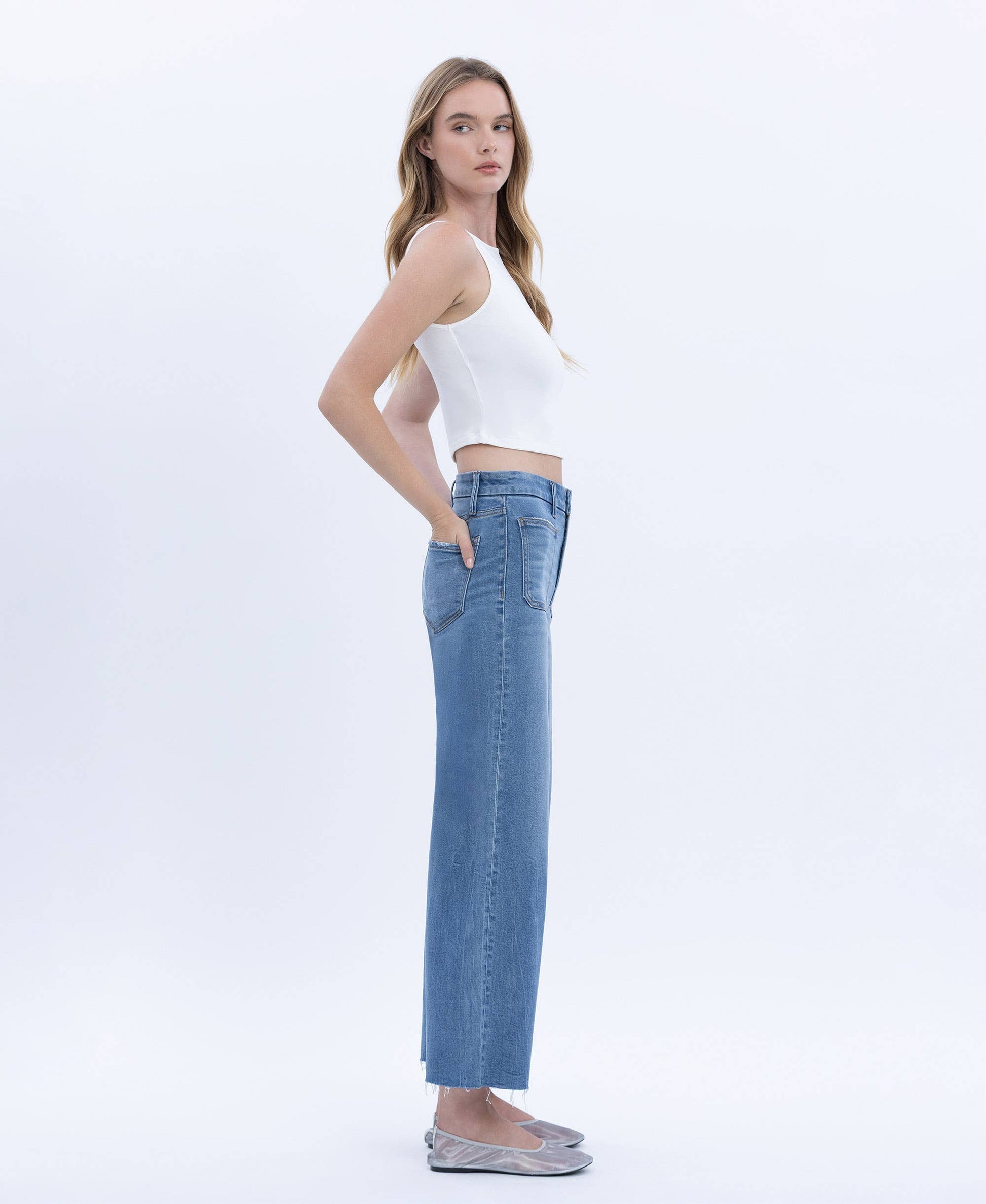 HIGH RISE COMFORT WAISTBAND CROP WIDE JEANS T6947 VERVET by FLYING MONKEY