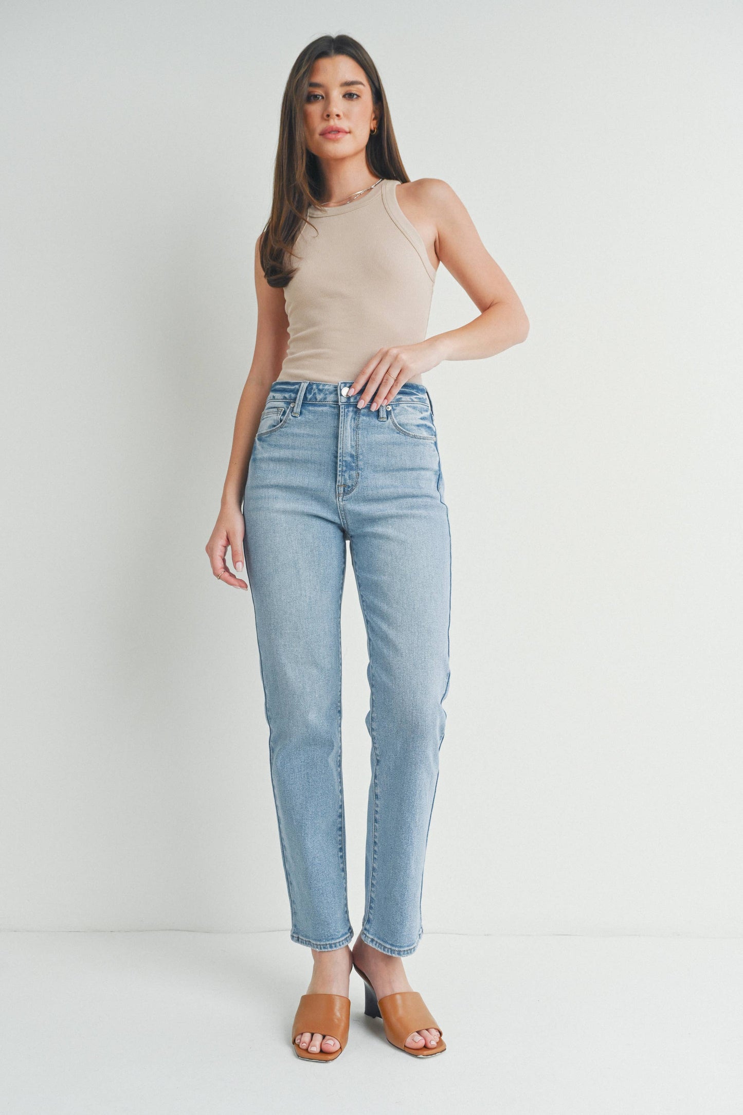 High Rise Straight Leg Denim Jeans
