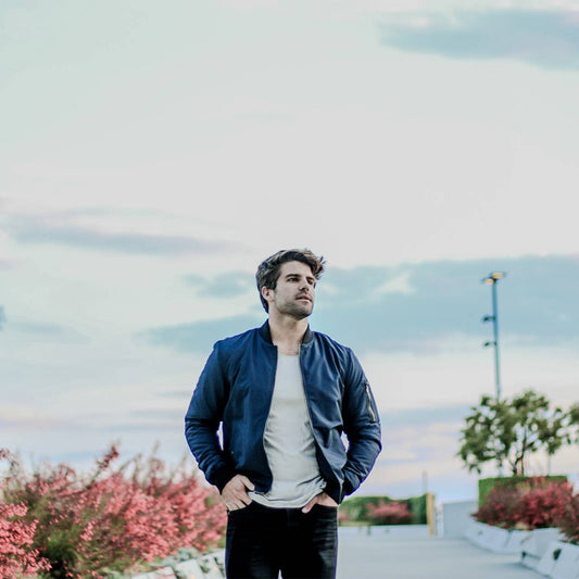 Lewis Navy Sherpa Lined Bomber Jacket