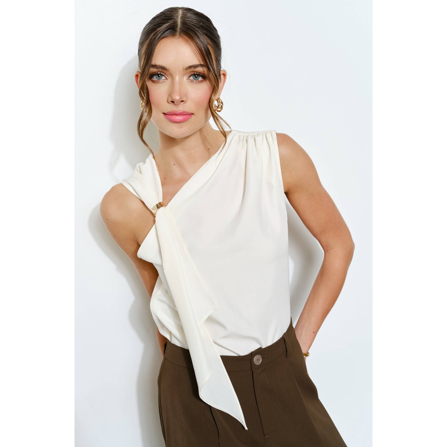 Asymmetric Drape Ring Detail Top INA