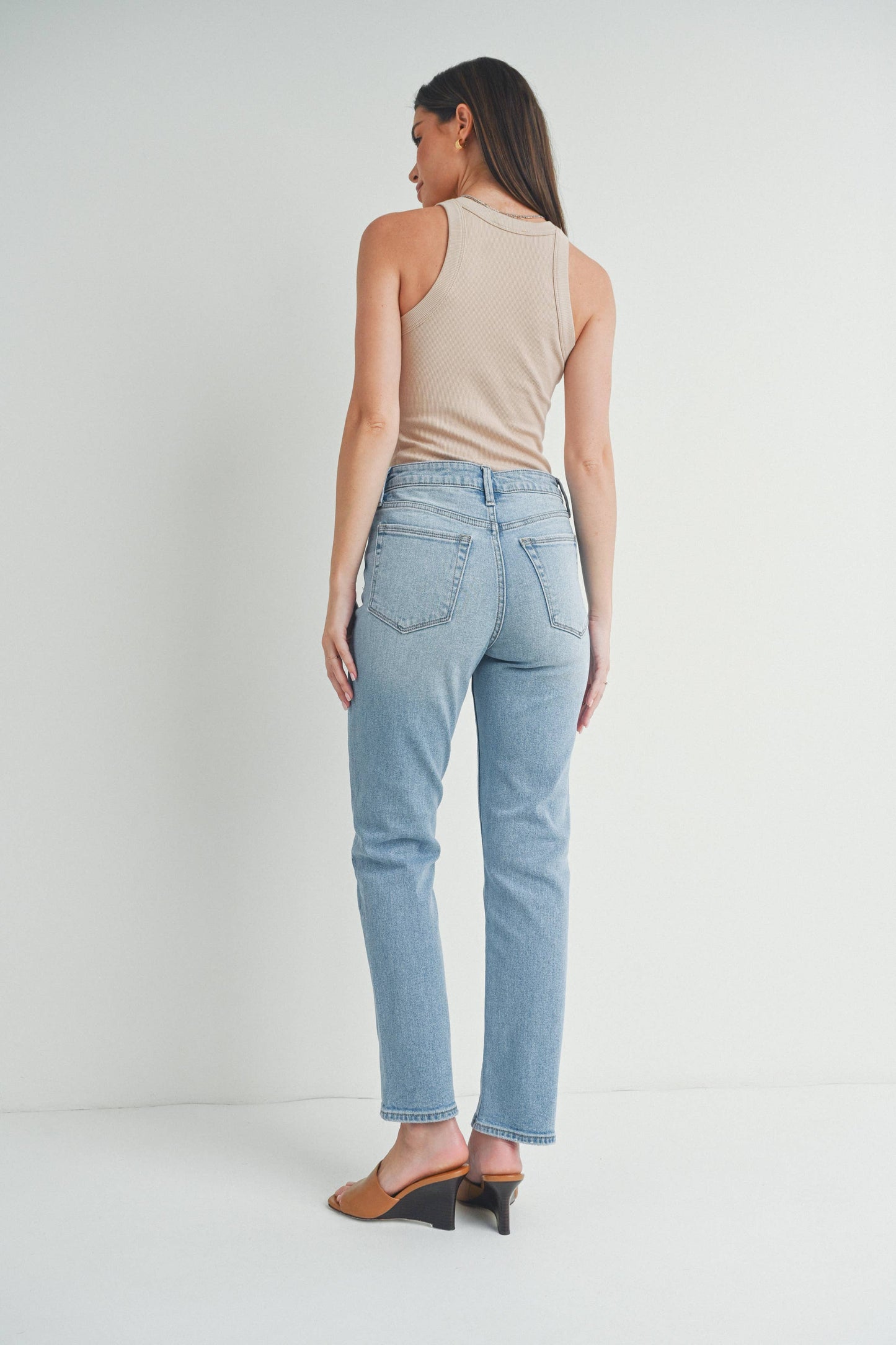 High Rise Straight Leg Denim Jeans